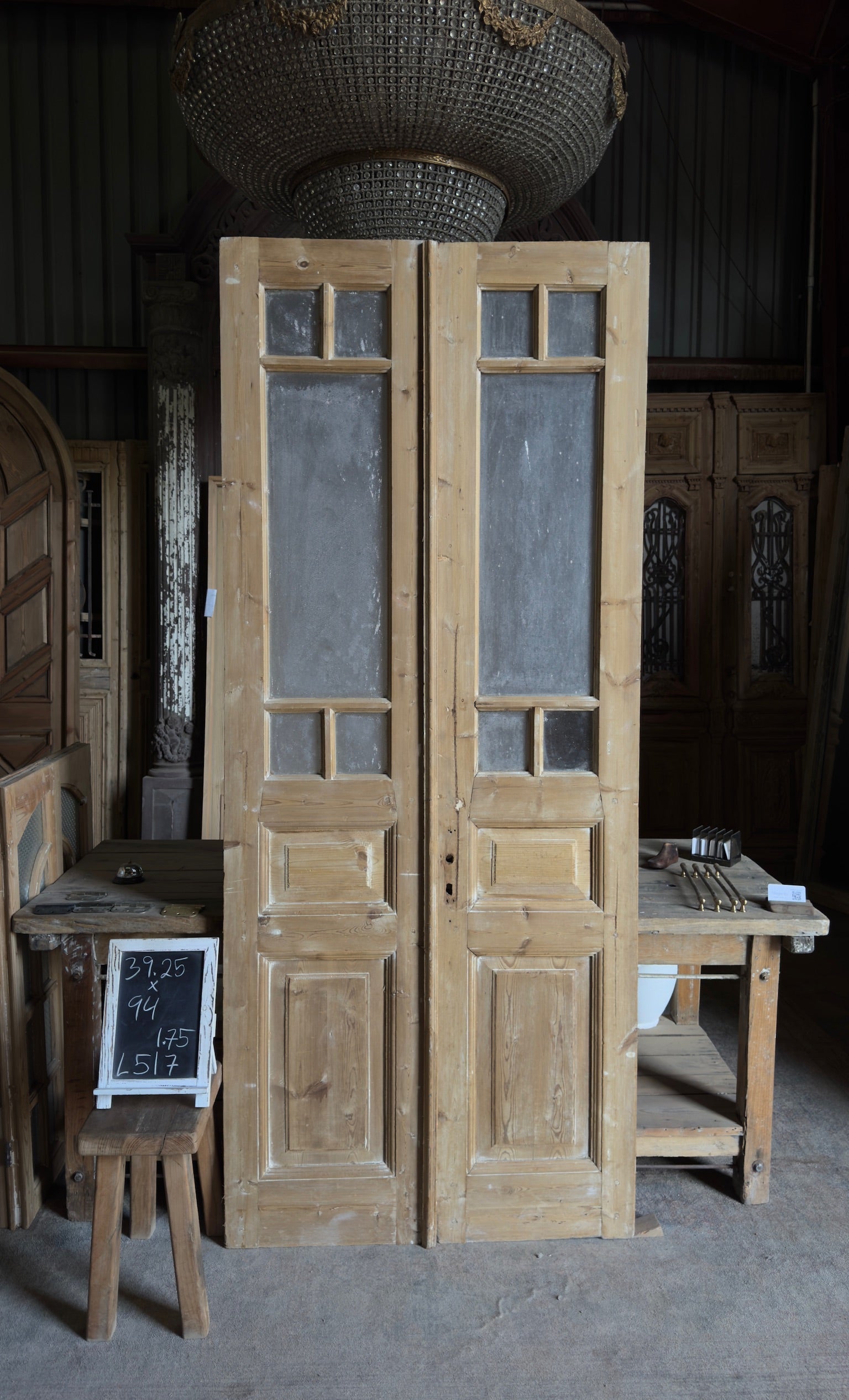 Antique Obscured Glass 6 Lite French Doors - 39.25x94 - L517