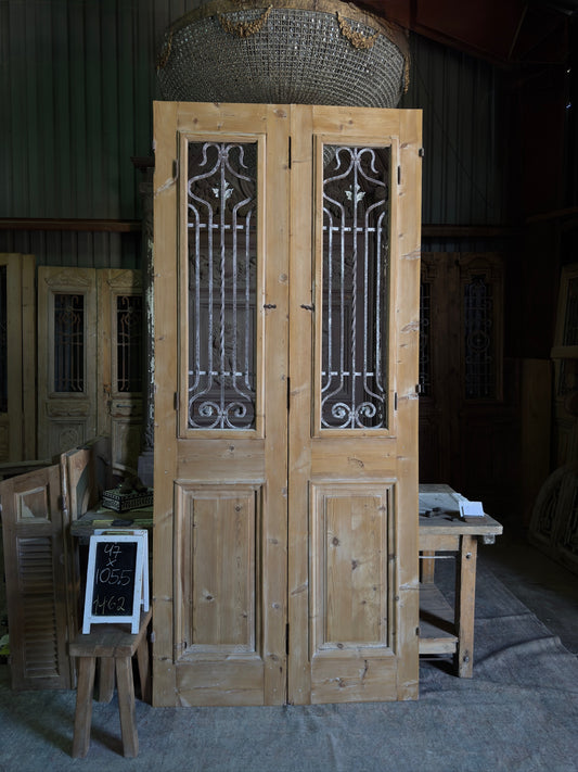 Elegant Tall Iron Antique French Doors - 47x105.5 H62