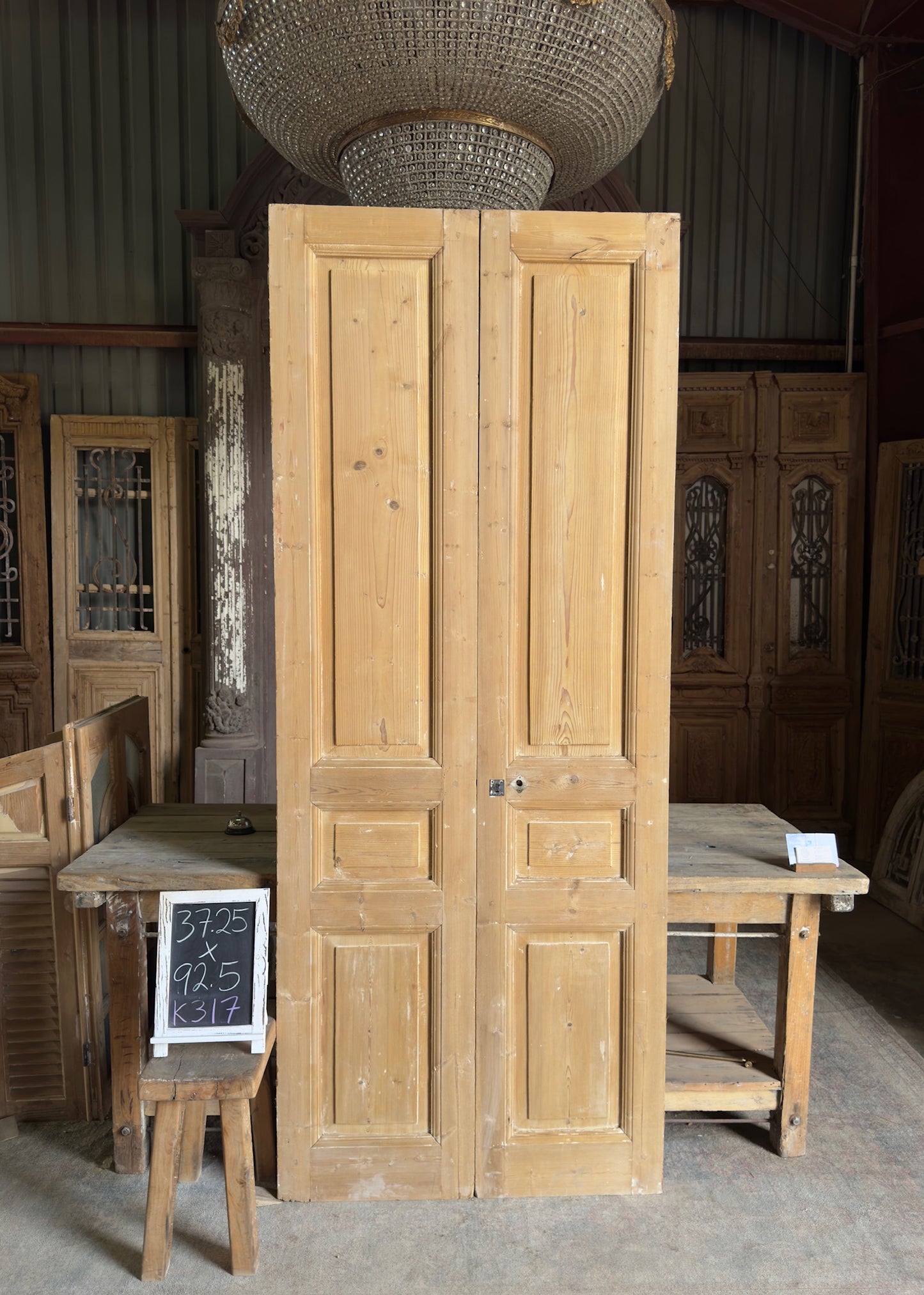 3 Panel Antique Solid French Doors - 37.25x92.5 K317
