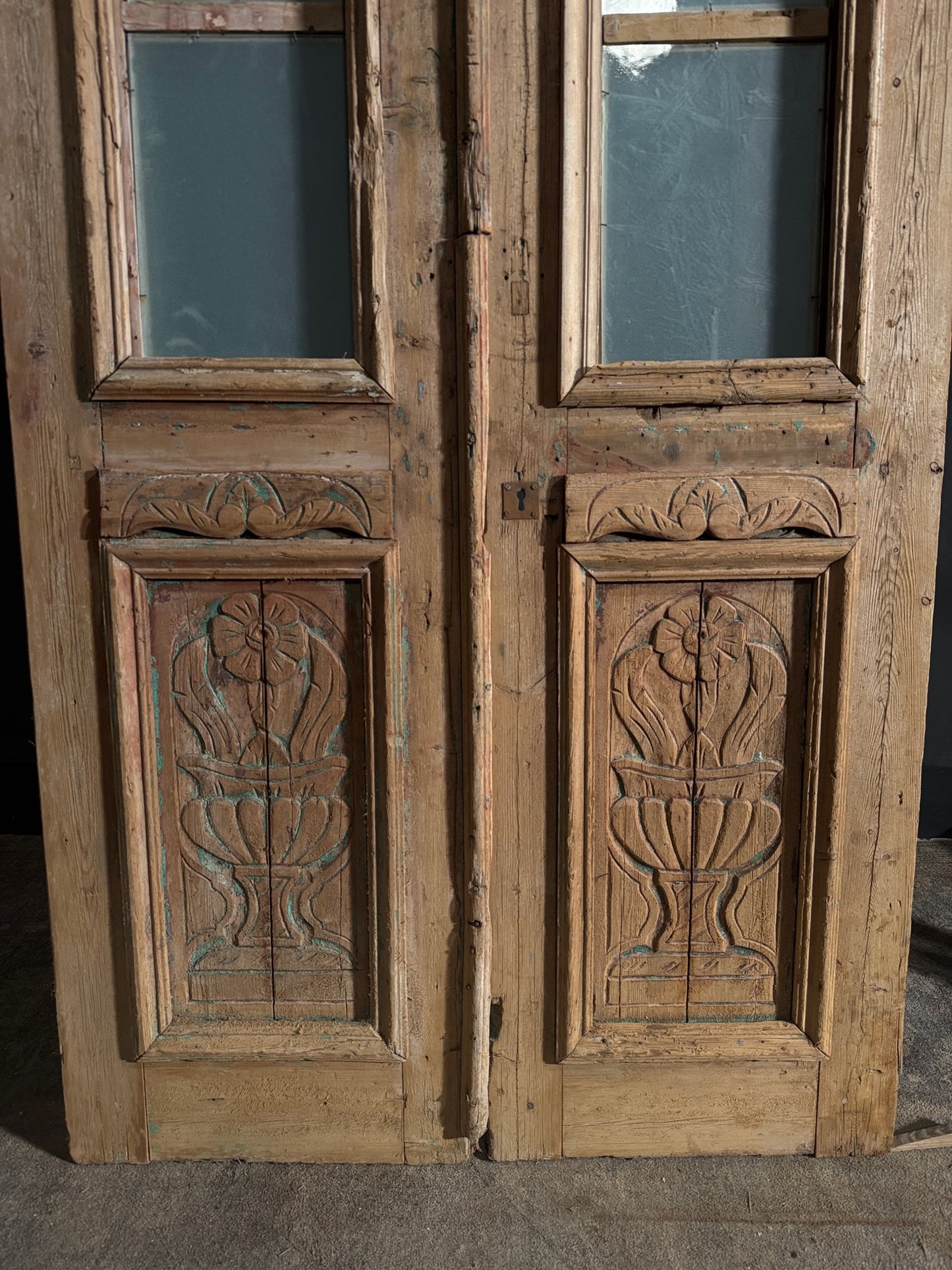 Antique Carved 2 Lite French Doors - 43x93 - N613