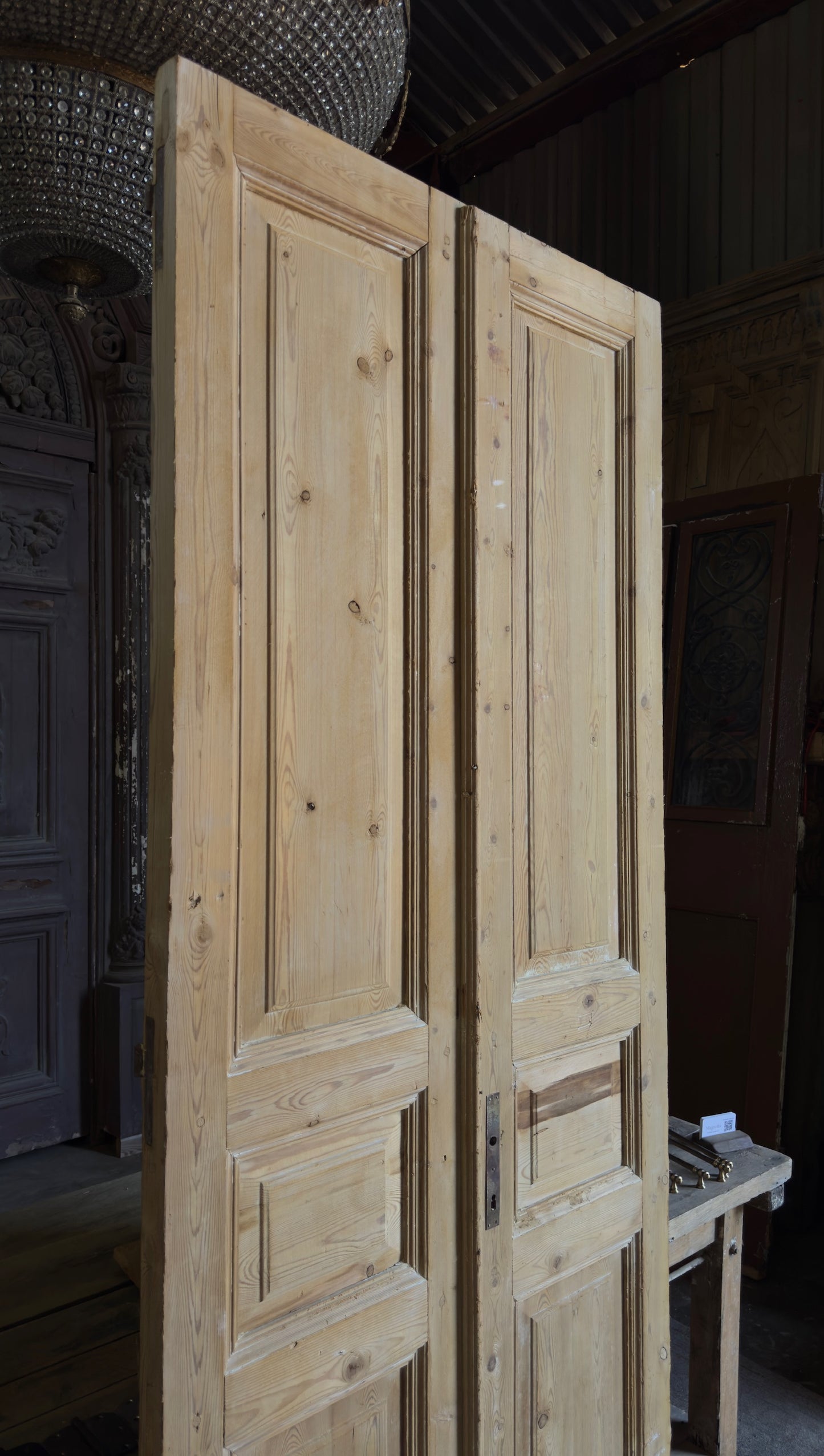 3 Panel Antique Solid French Doors - 37x94.5 - L337