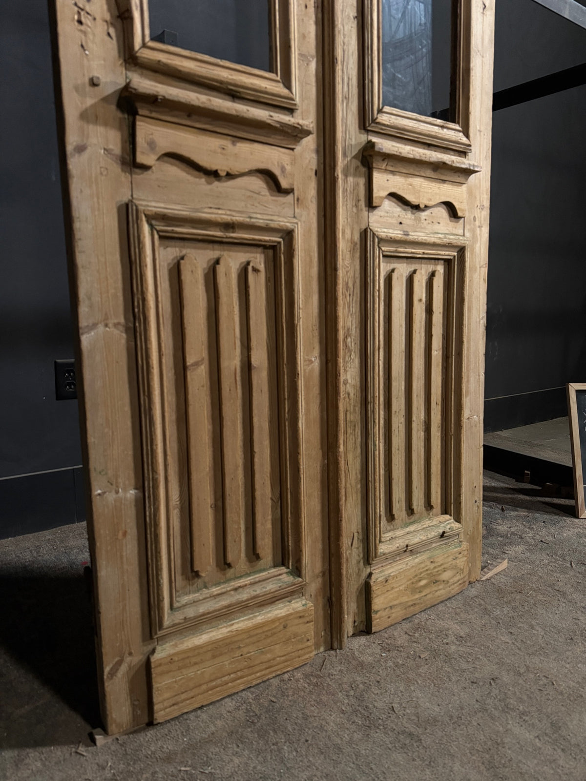 Antique Carved 1 Lite French Doors - 37.5x95 - N715