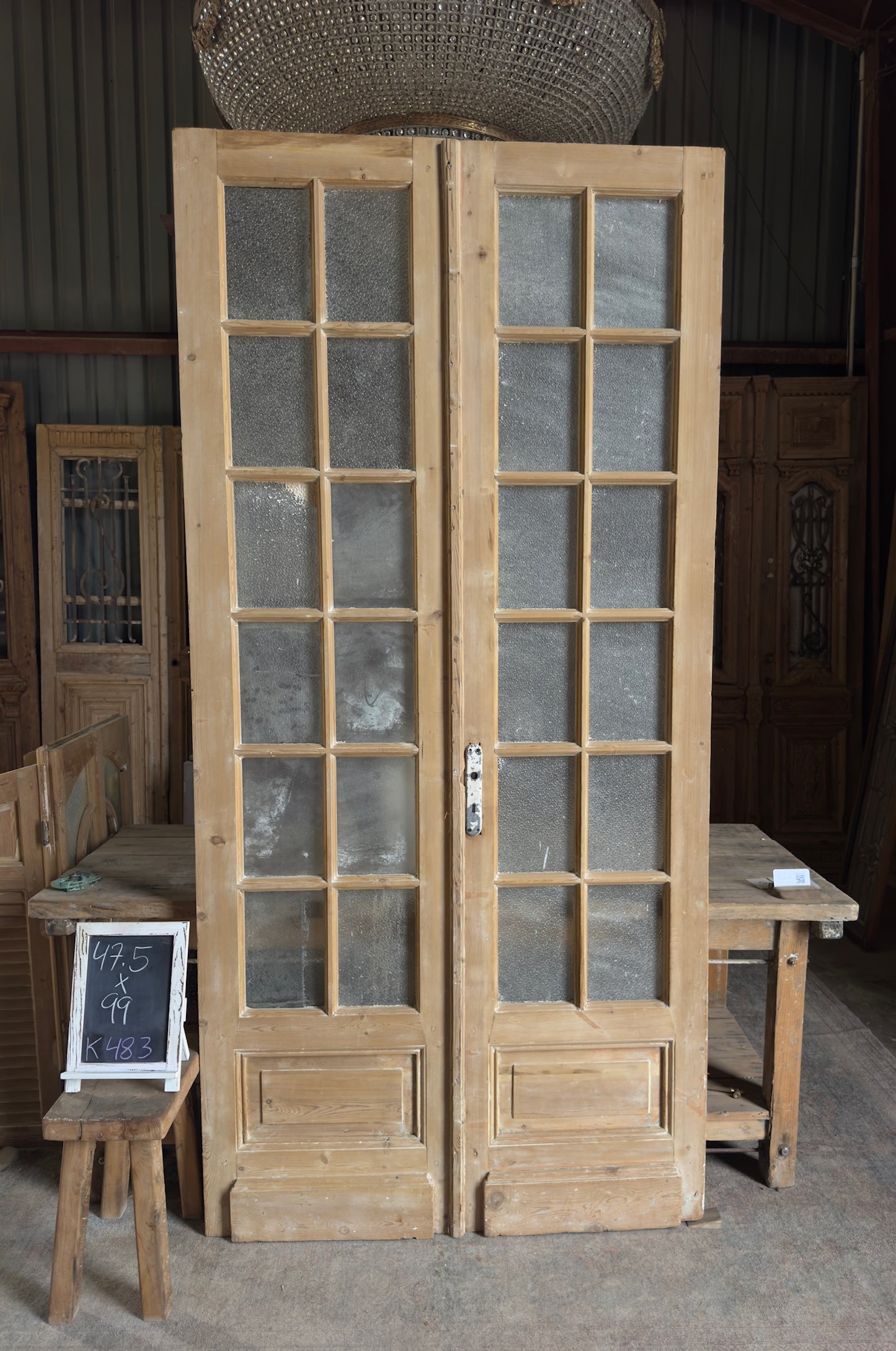 12 Lite Glass Antique French Doors - 47.5x99 K483