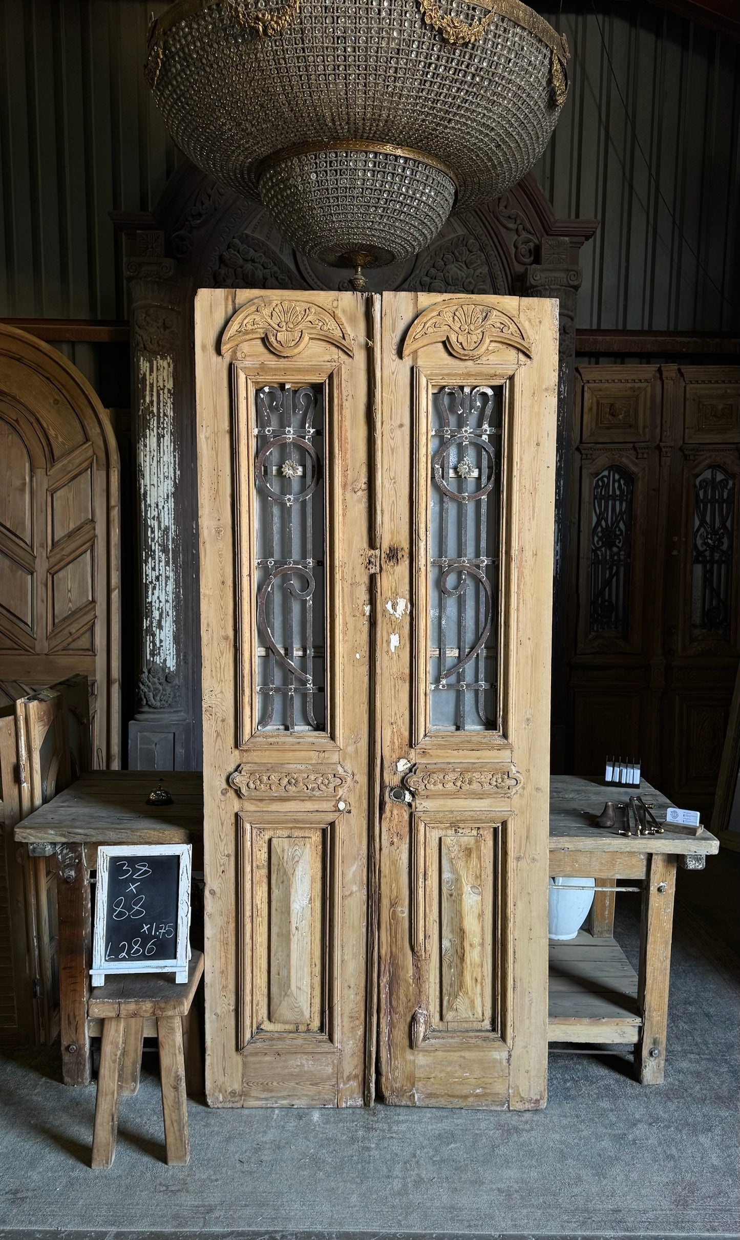 Antique Iron French Double Doors - 38x88 - L286