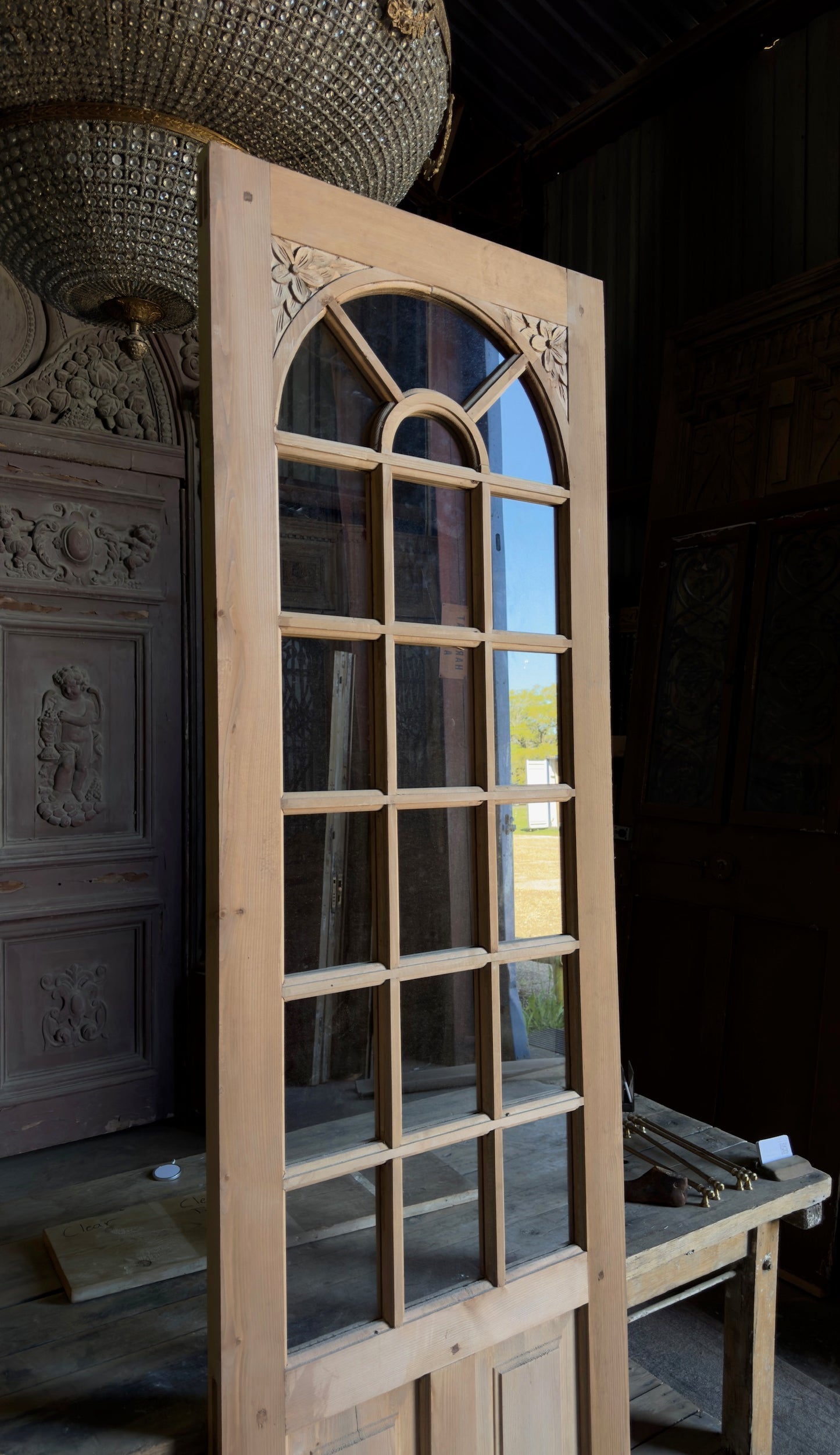 Handcrafted Arched Glass Door - 28x96 L504