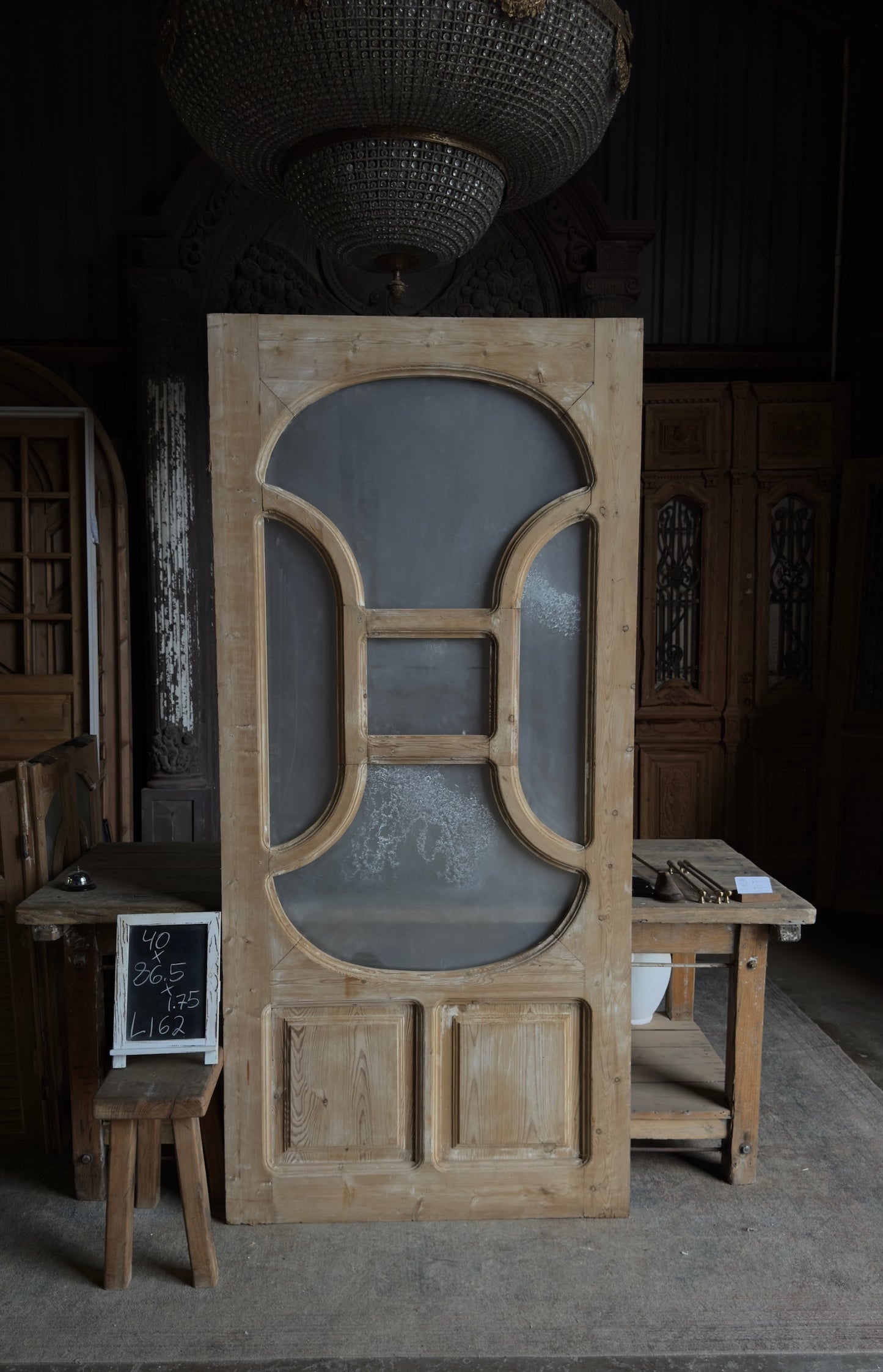 19th Century Antique Arched Glass Single Door - 40x86.5 - L162