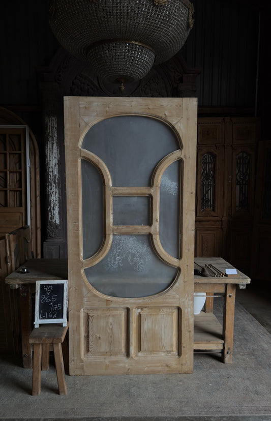 19th Century Antique Arched Glass Single Door - 40x86.5 - L162
