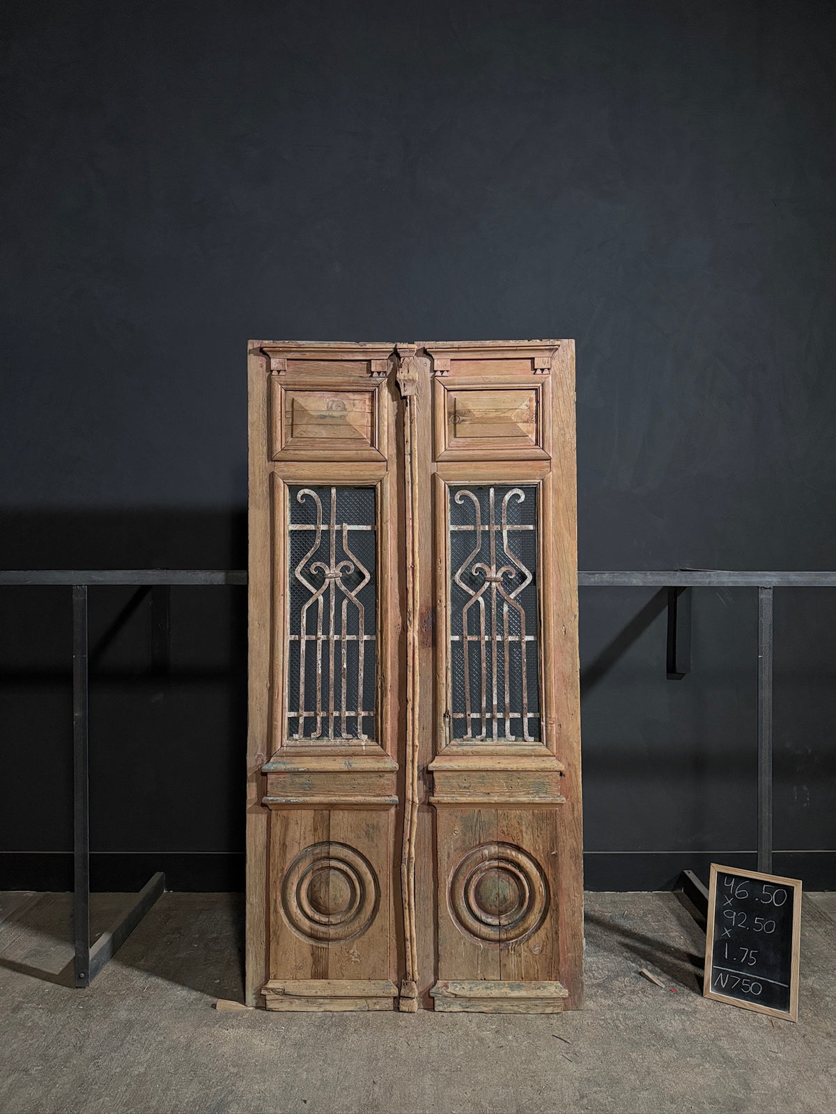 Antique Architectural Scrolled Iron Glass Double Doors - 46.5x92.5 - N750