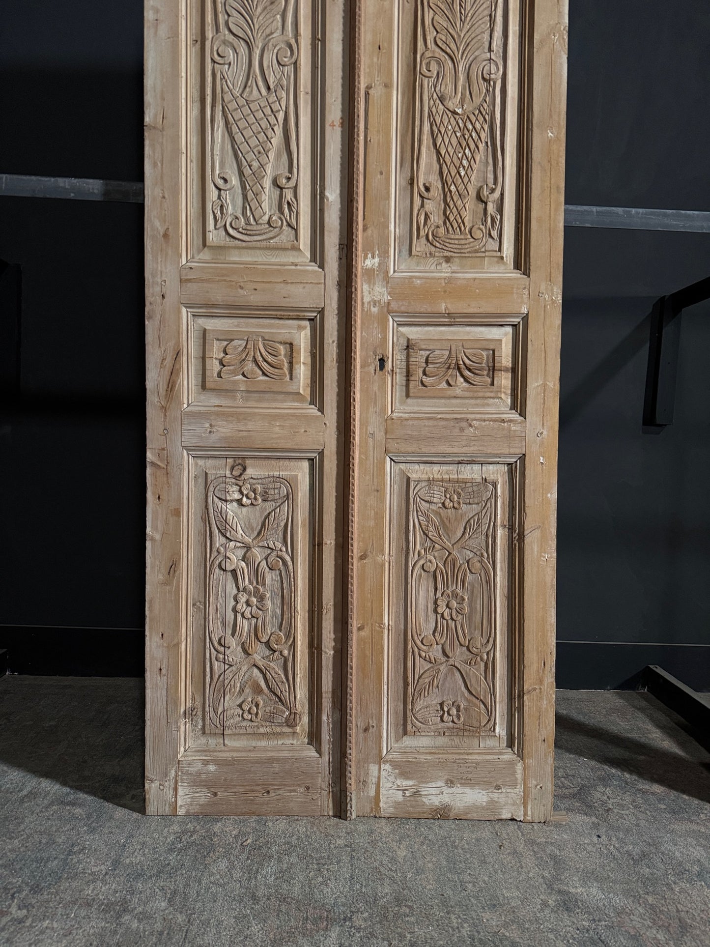 Antique Carved 3 Panel Double Doors - 39.25x105 - N122