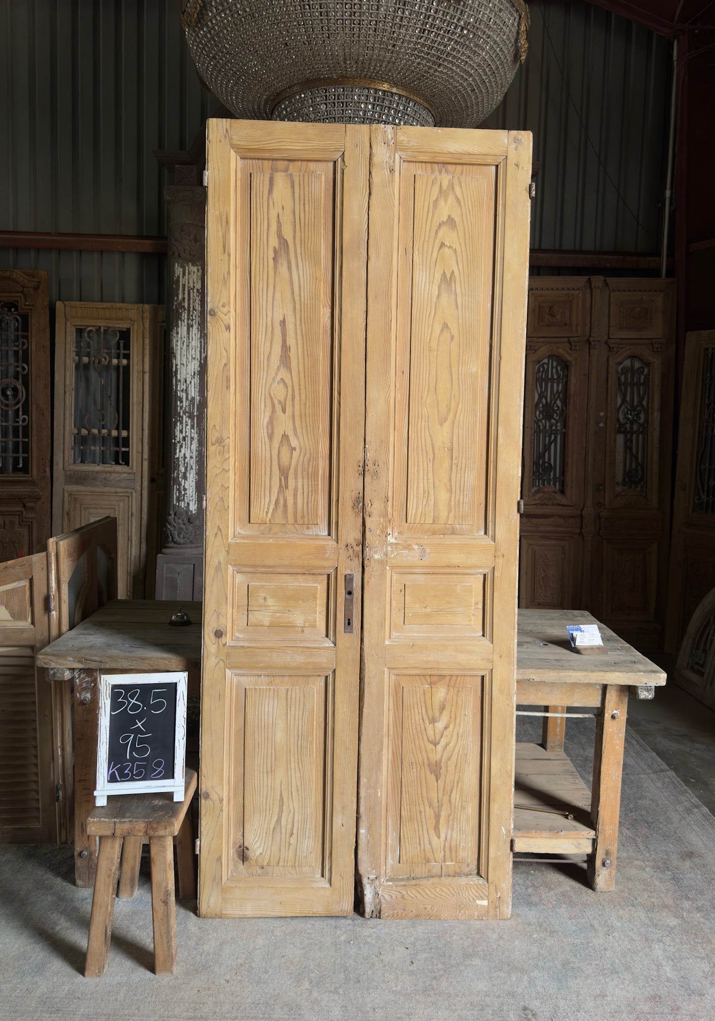 3 Panel Antique Solid French Doors - 38.5x95 K358