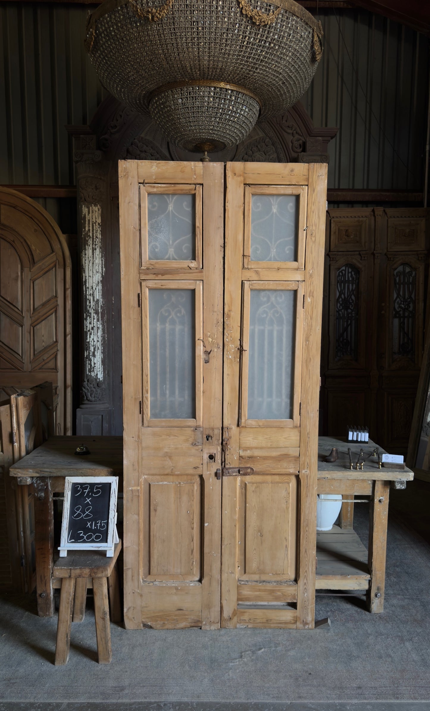Stately Antique Iron French Doors - 37.5x88 - L300