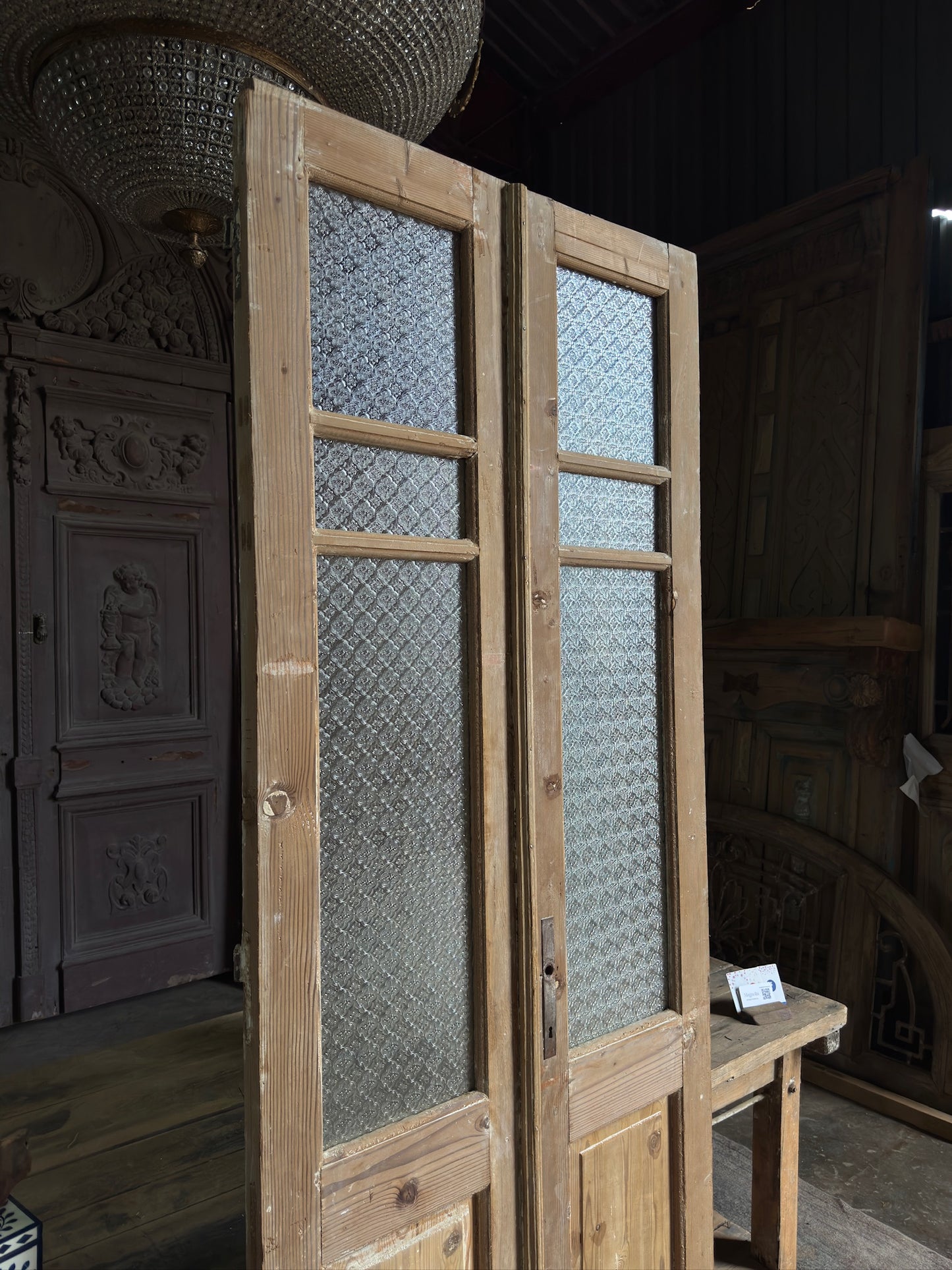 3 Lite Antique French Glass Doors - 35x91 K172