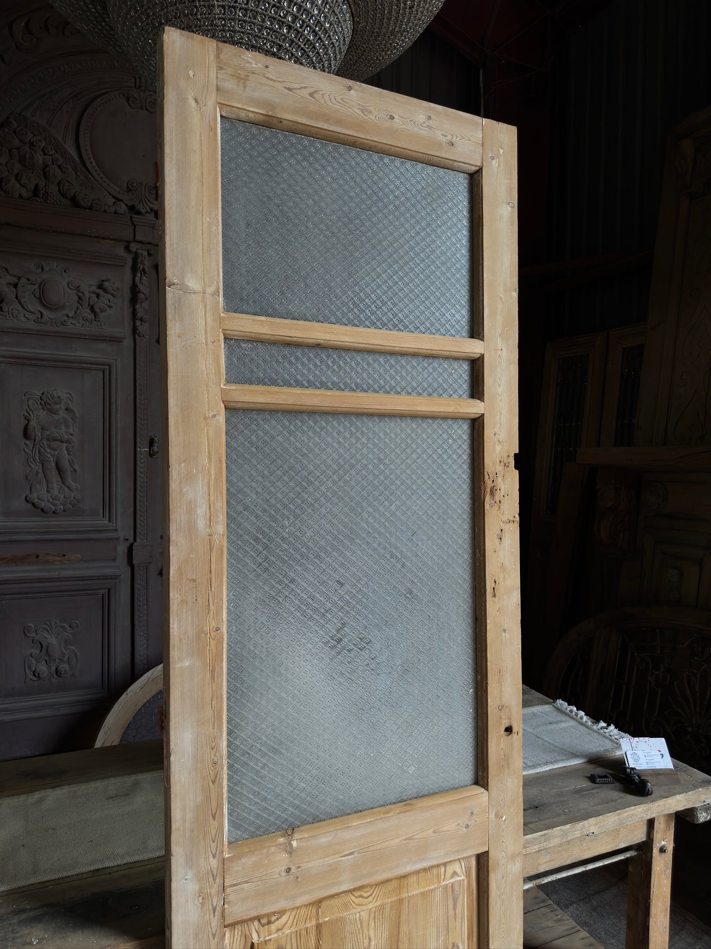 19th Century Antique Glass Single Door - 27.25x88 J289
