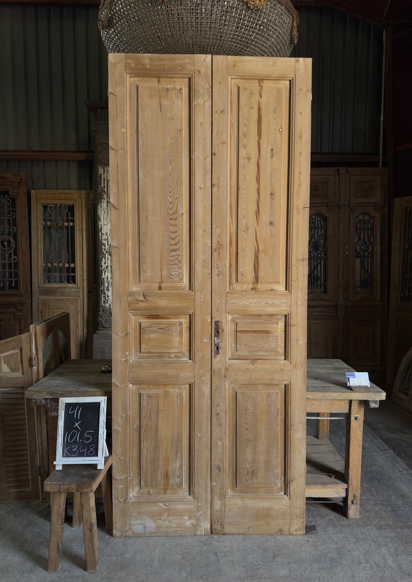 3 Panel Antique Solid French Doors - 41x101.5 K348