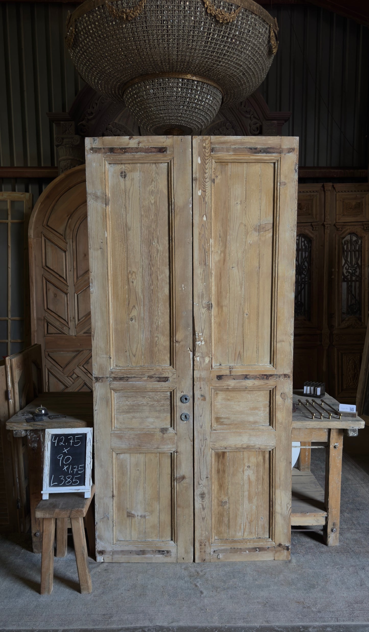 3 Panel Antique Solid French Doors - 42.75x90 - L385
