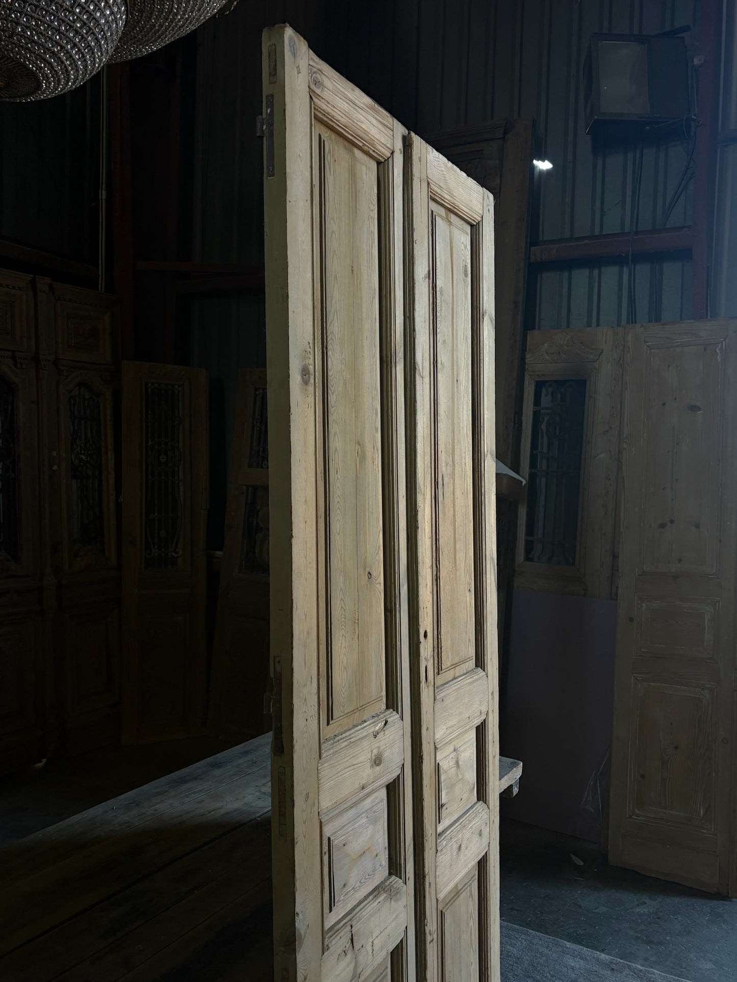 3 Panel Antique Solid French Doors - 39x95.25 - L102