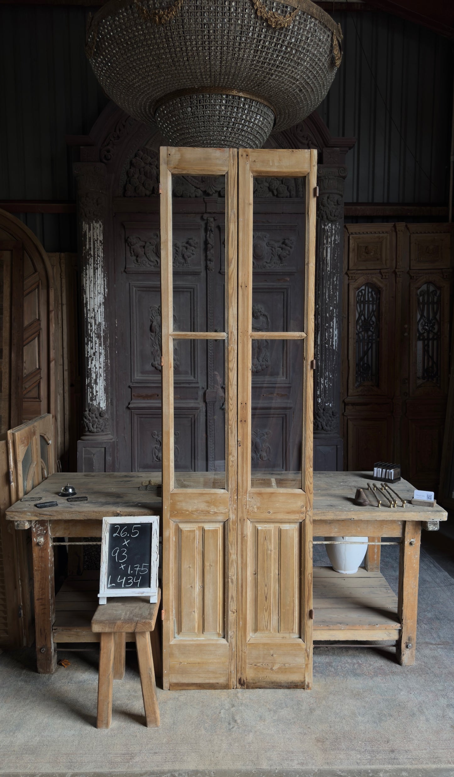 Narrow Glass Antique French Doors - 26.5x93 - L434