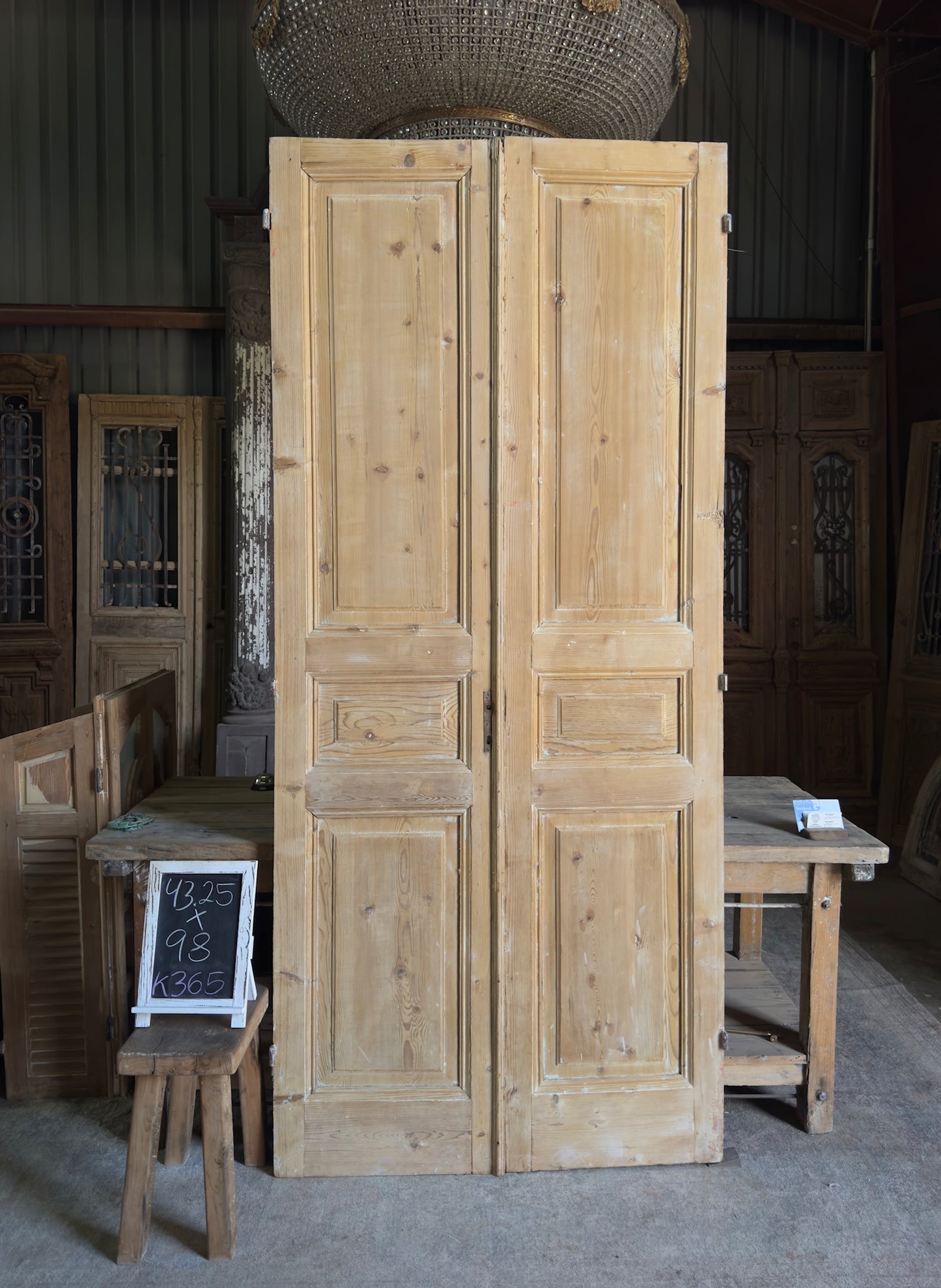 3 Panel Antique Solid French Doors - 43.25x98 K365