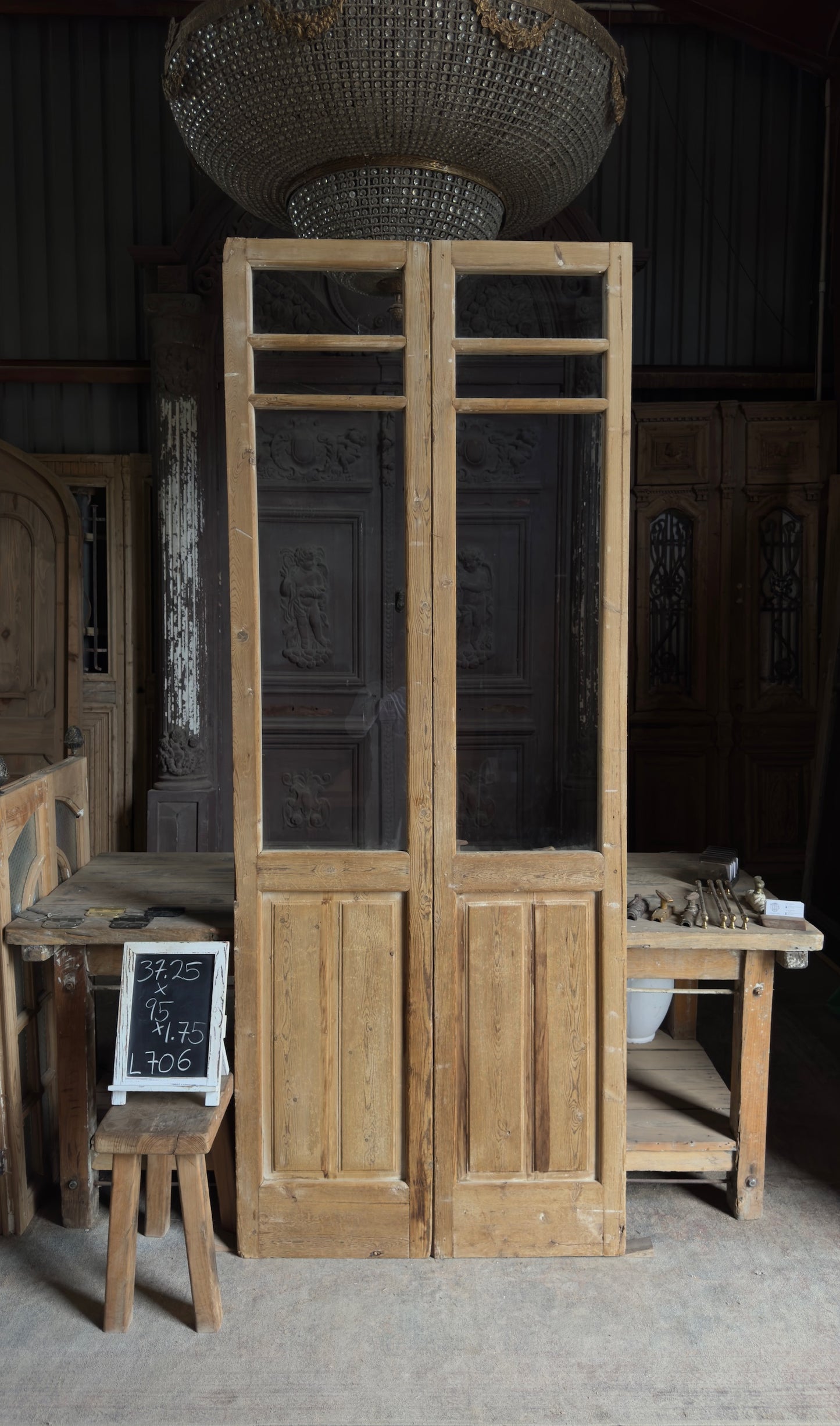 Antique 3 Lite French Doors - 37.25x95 - L706