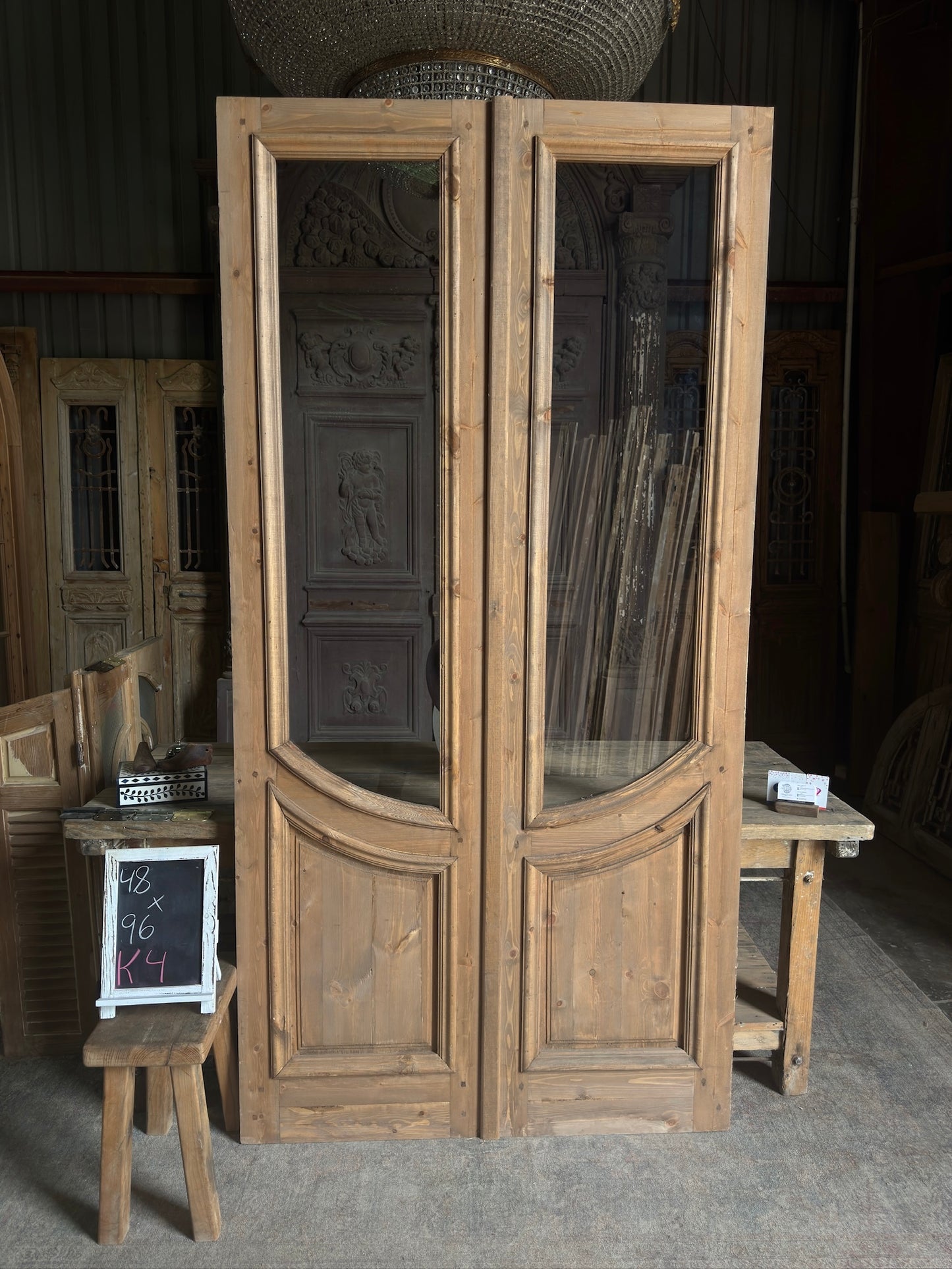 Glass Arched Baltic Pine French Doors - 48x96 K4