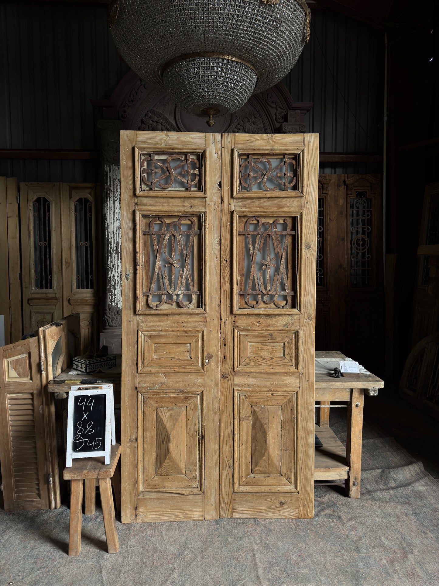 4 Panel Antique Iron French Doors - 44x88 J45