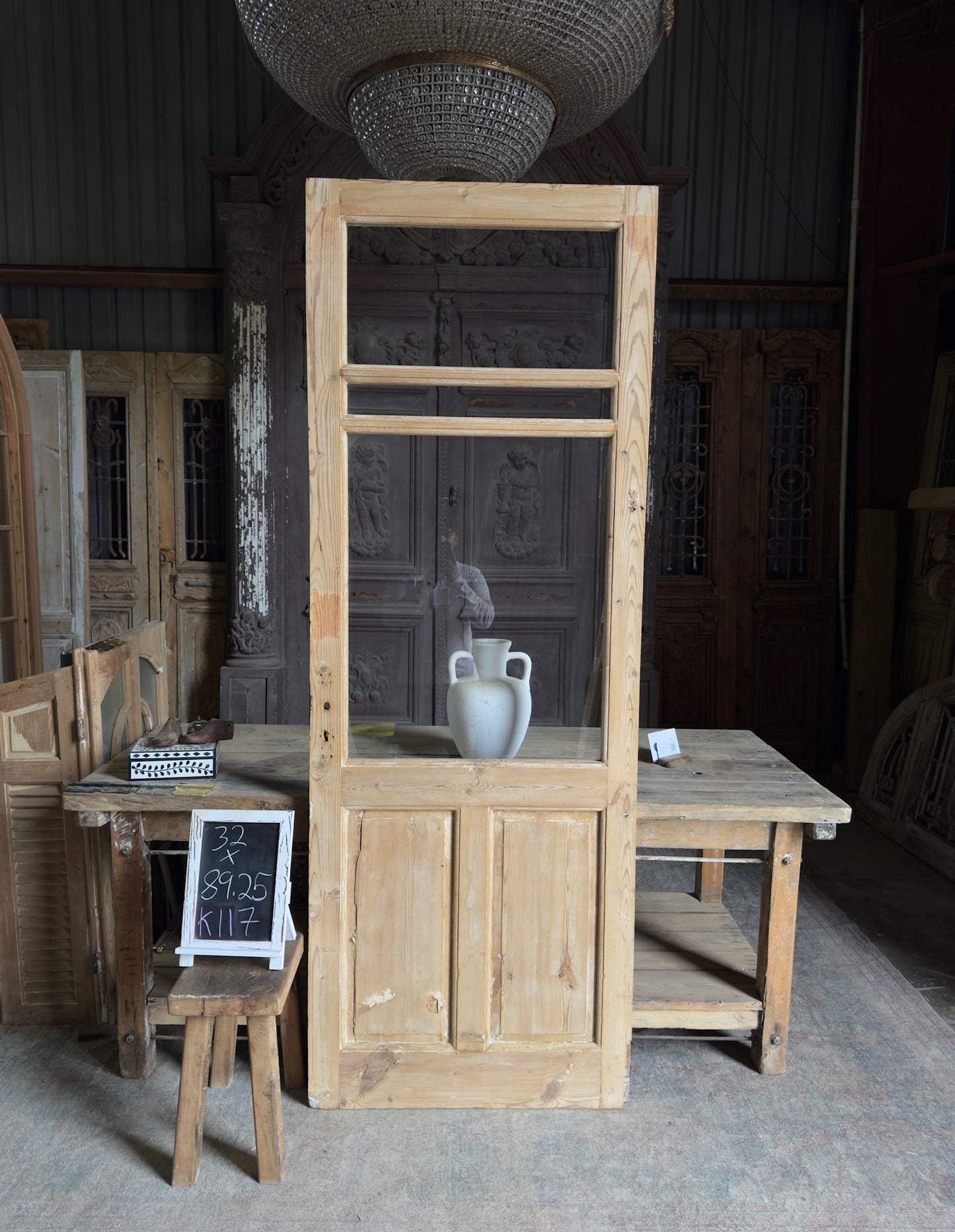 19th Century Antique Glass Door - 32x89.25 K117