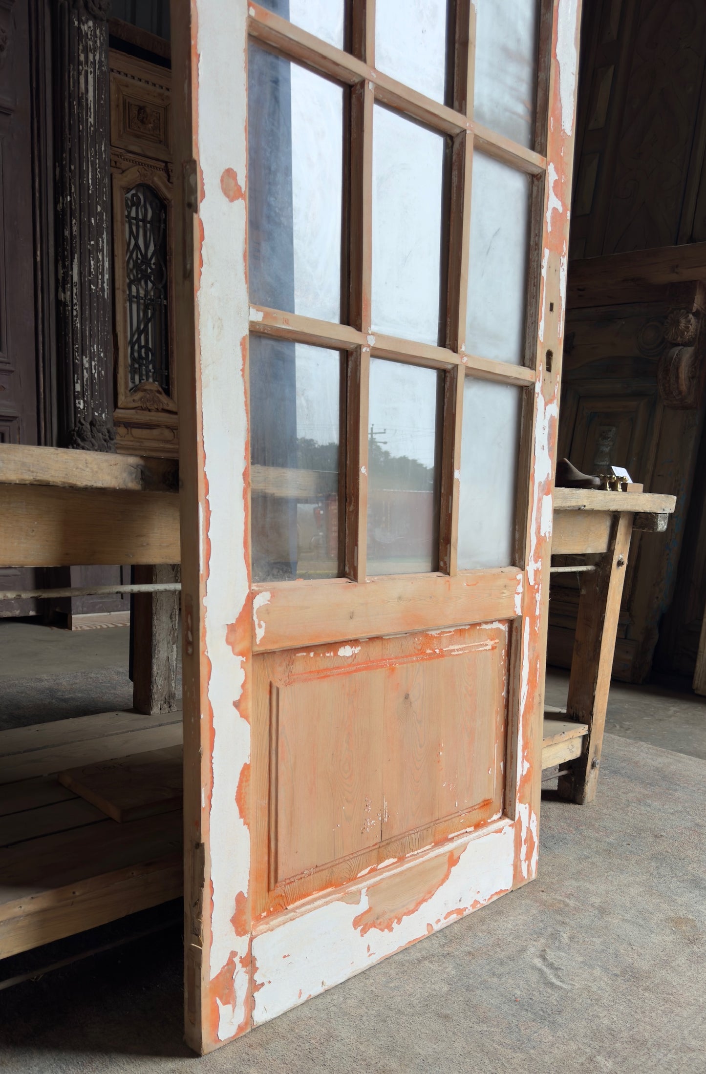 12 Lite Arched Antique Glass Single Door - 32.25x83.5 - L164