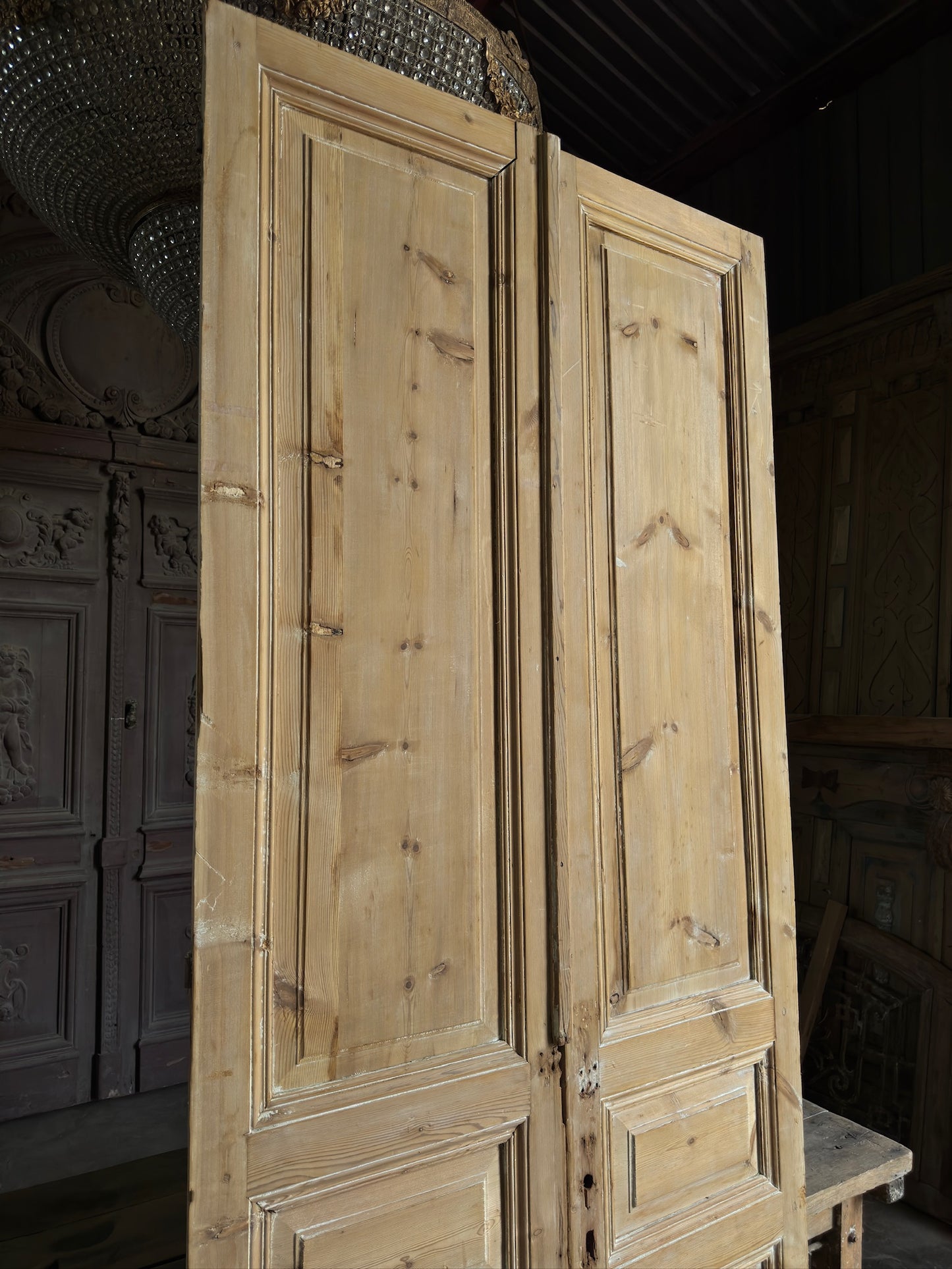 3 Panel Antique Solid French Doors - 44.5x105 K147