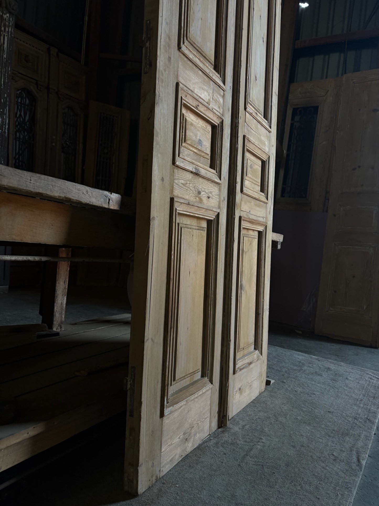 Raised Molding 3 Panel Antique Solid French Doors - 40.5x93.75 - L105