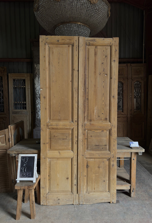 3 Panel Antique Solid French Doors - 43x91 K337