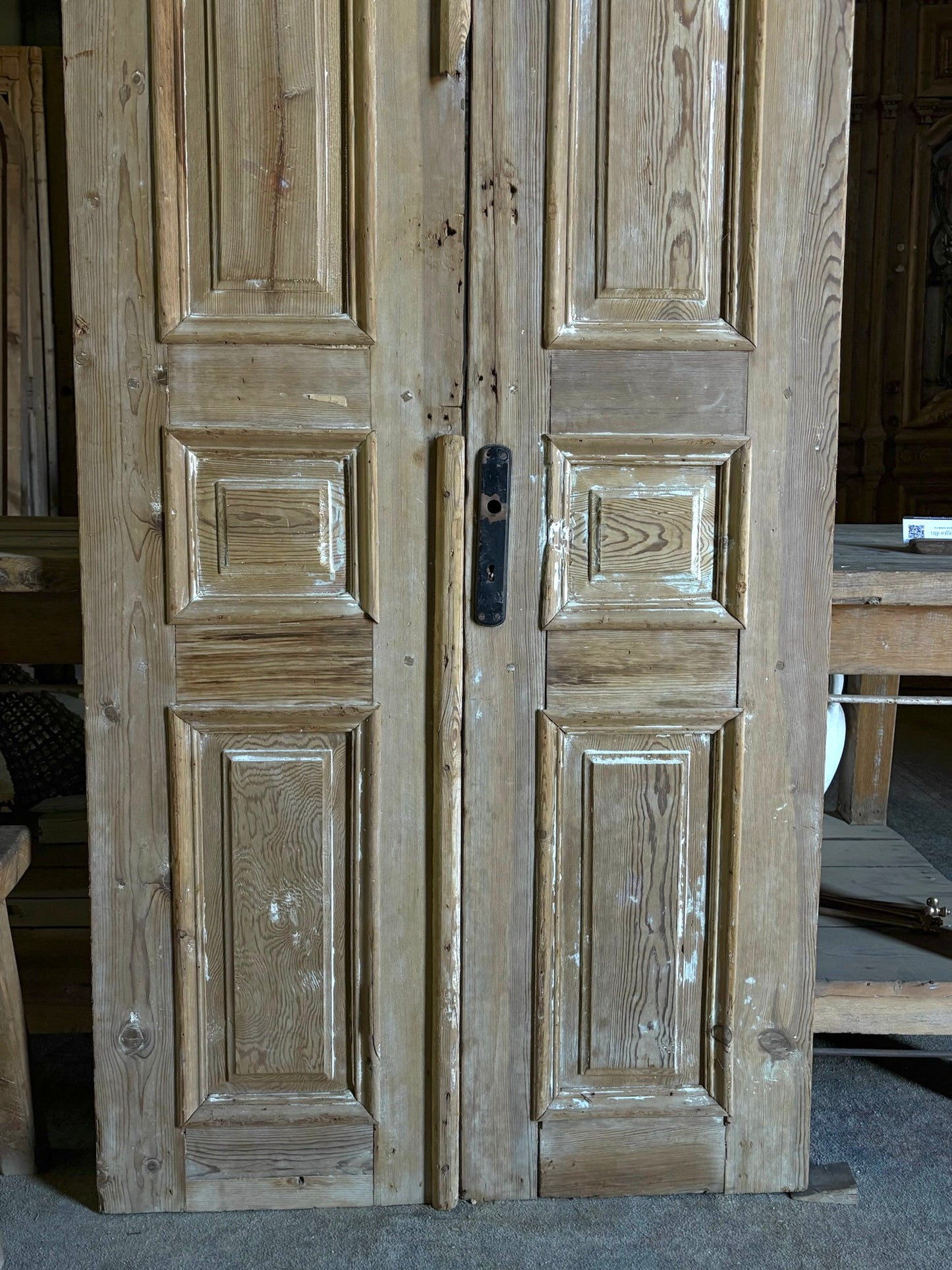 Raised Molding 3 Panel Antique Solid French Doors - 34.5x86 - L95