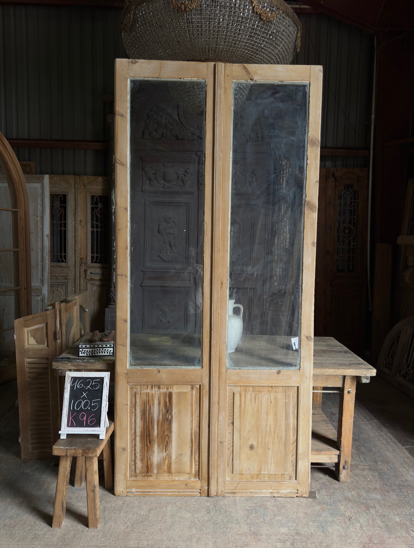 Tall Open Glass Antique French Doors - 46.25x100.5 K96