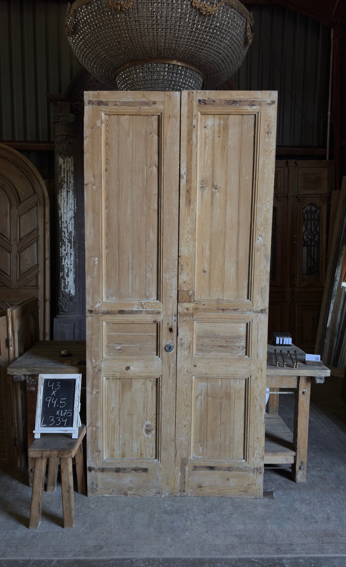 3 Panel Antique Solid French Doors - 43x94.5 - L334