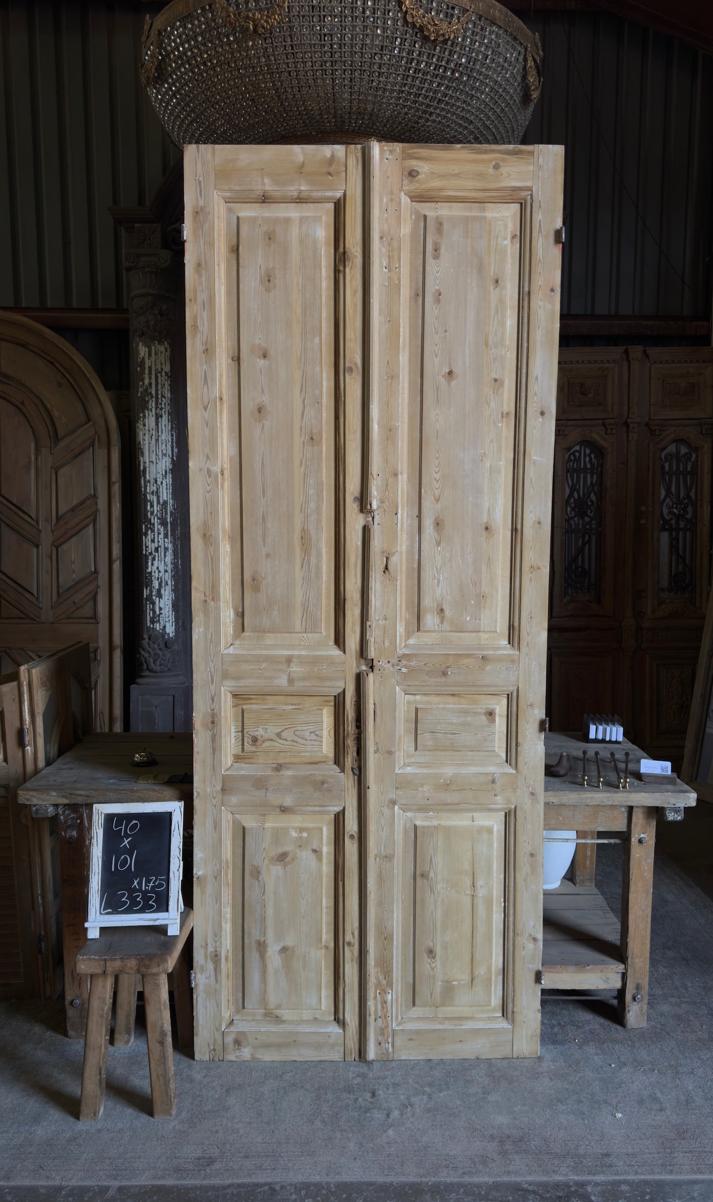 3 Panel Antique Solid French Doors - 40x101 - L333