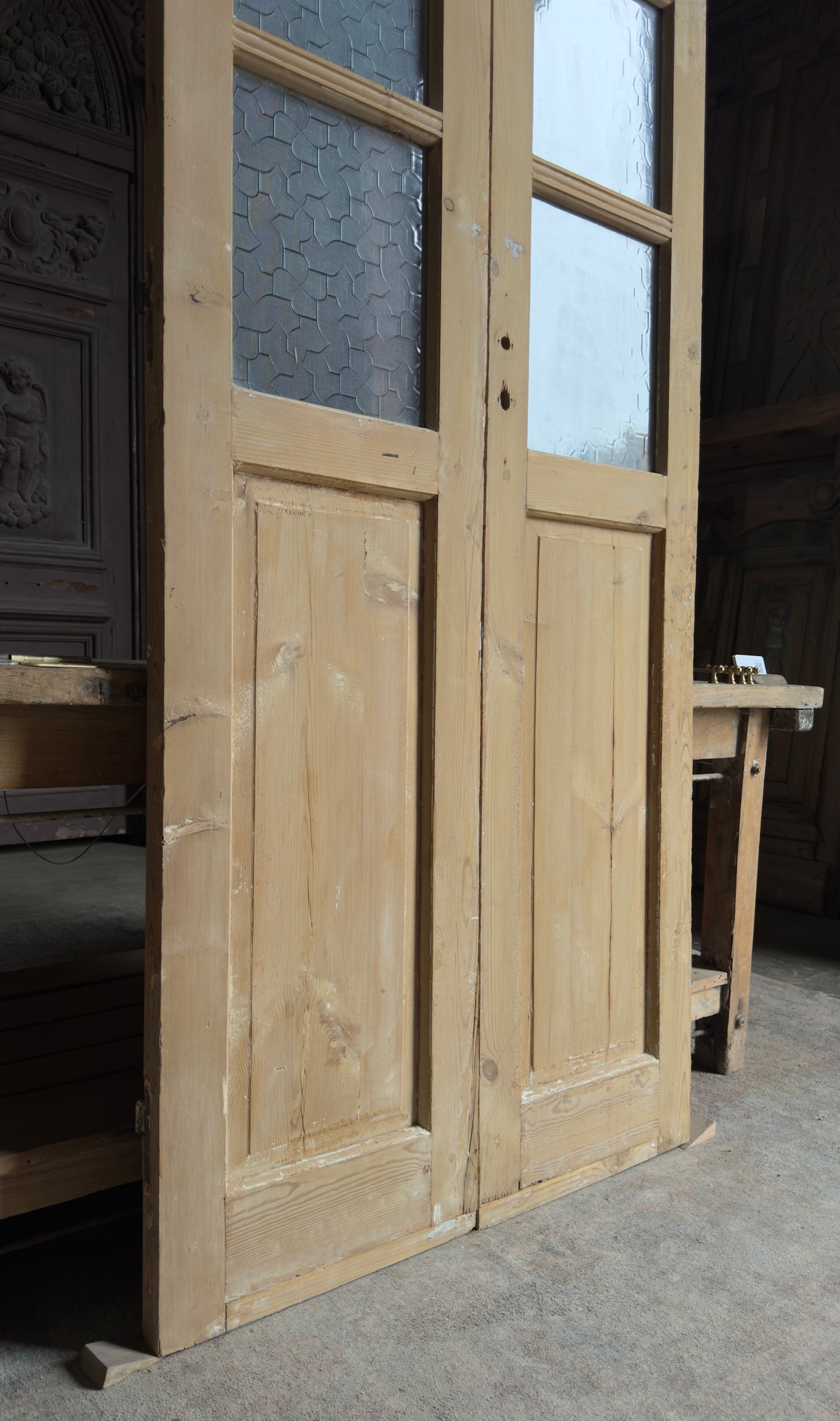 Antique Obscured Glass 3 Lite French Doors - 38x92 - L554