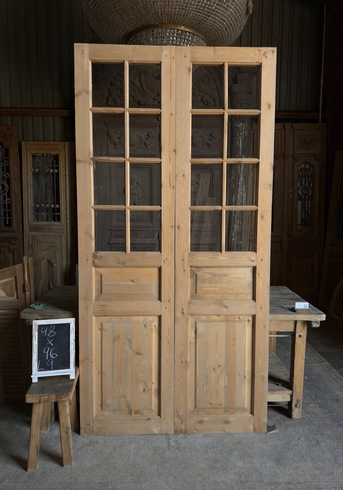 Handcrafted 8 Lite Glass French Doors - 48x96 L9
