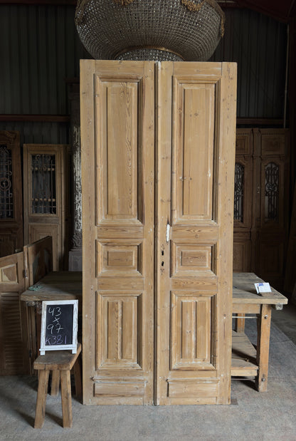 Raised Molding 3 Panel Antique Solid French Doors - 43x97 K381