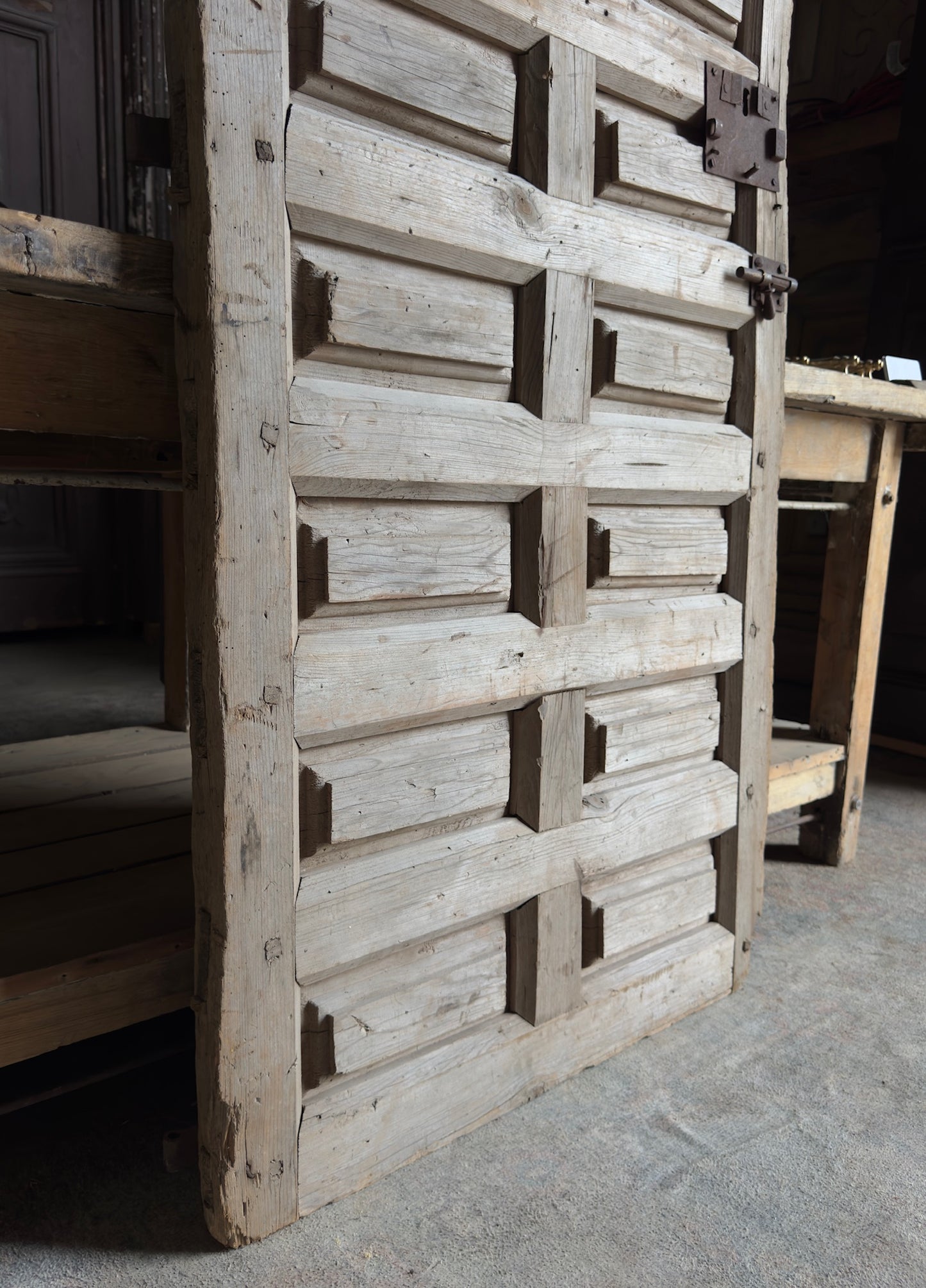 Spanish Coffered Panel Antique Single Door - 29.75x66 - L255