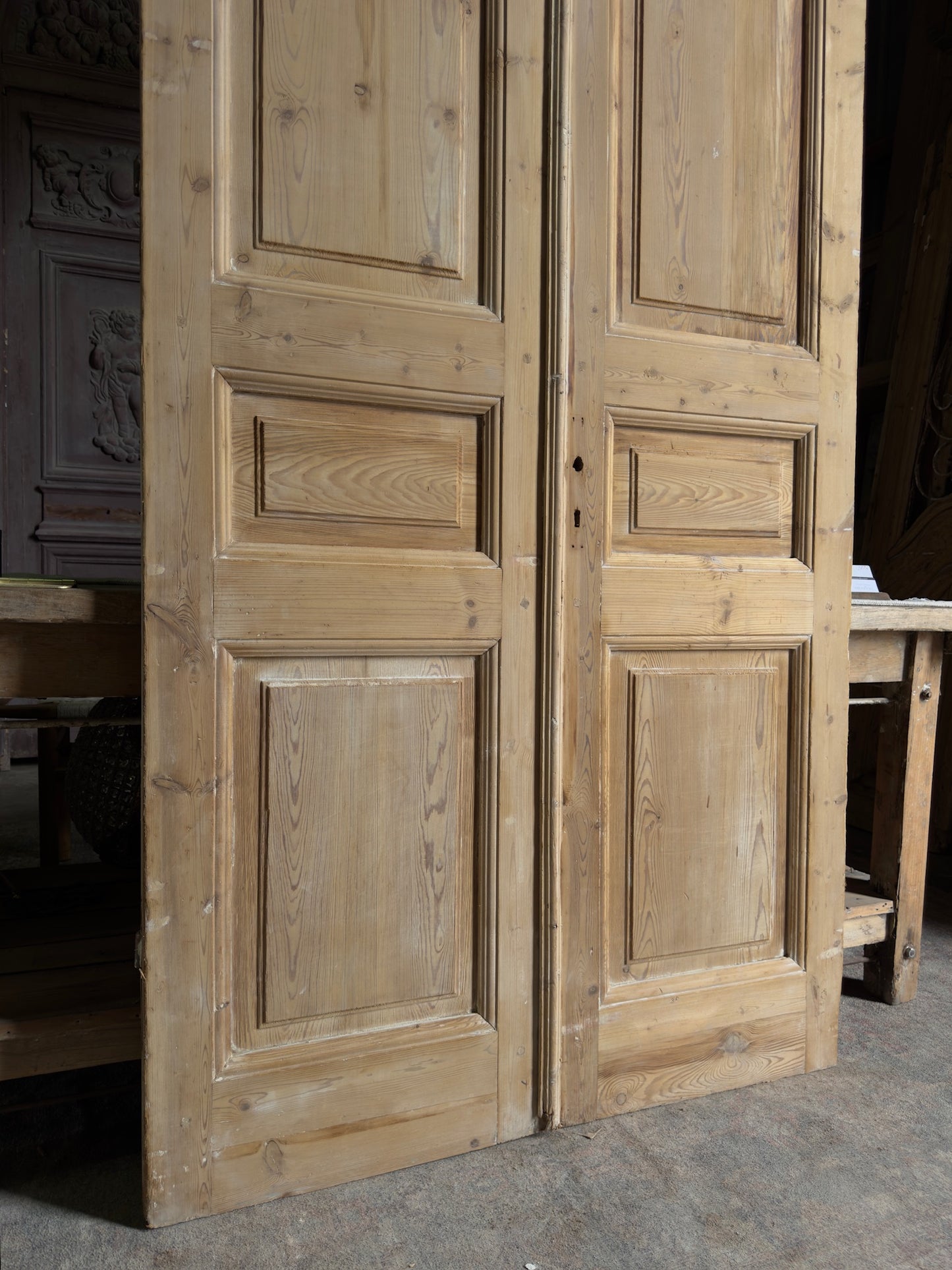 3 Panel Antique Solid French Doors - 44x101.25 J436