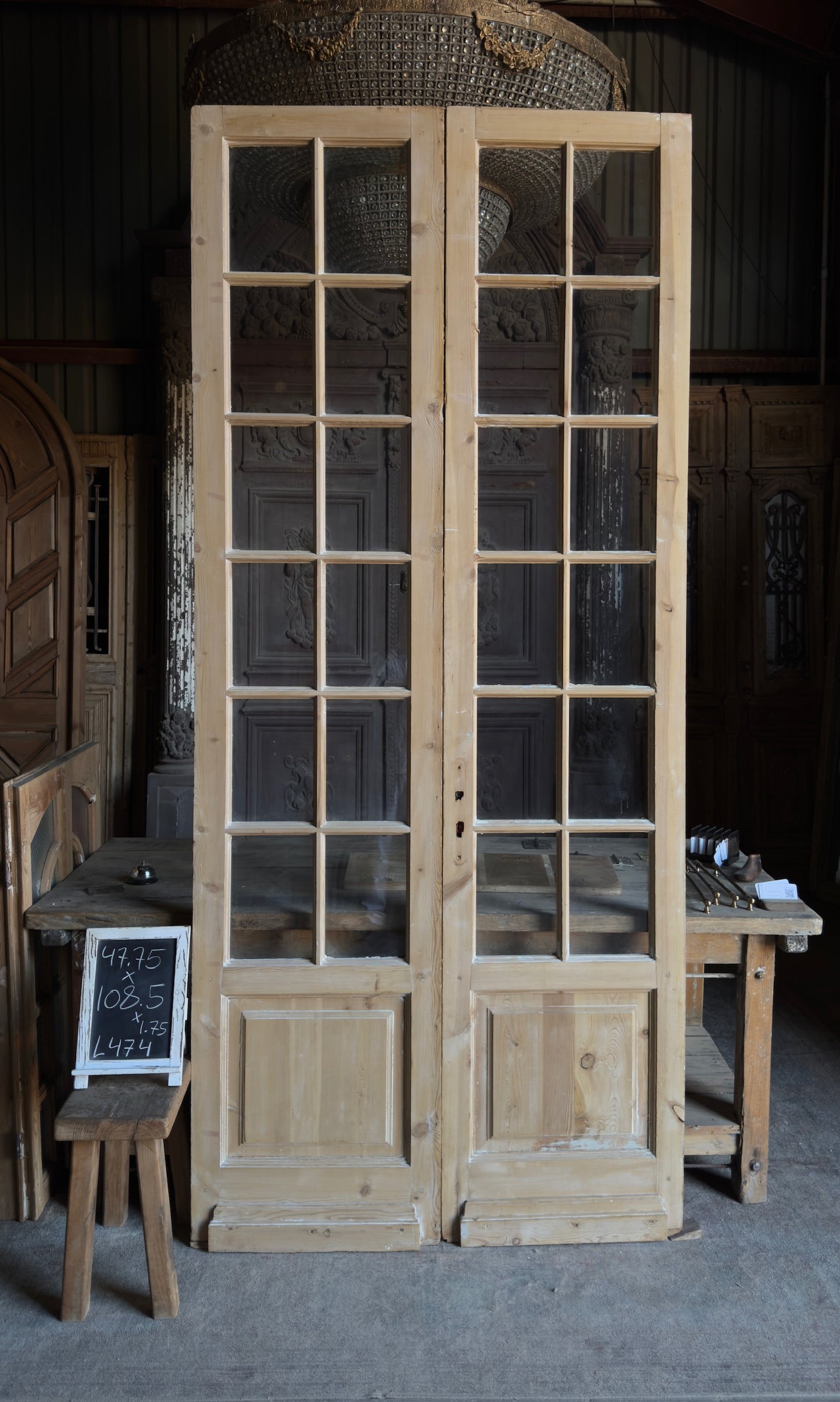 Tall Elegant Antique Glass French Doors - 47.75x108.5 - L474