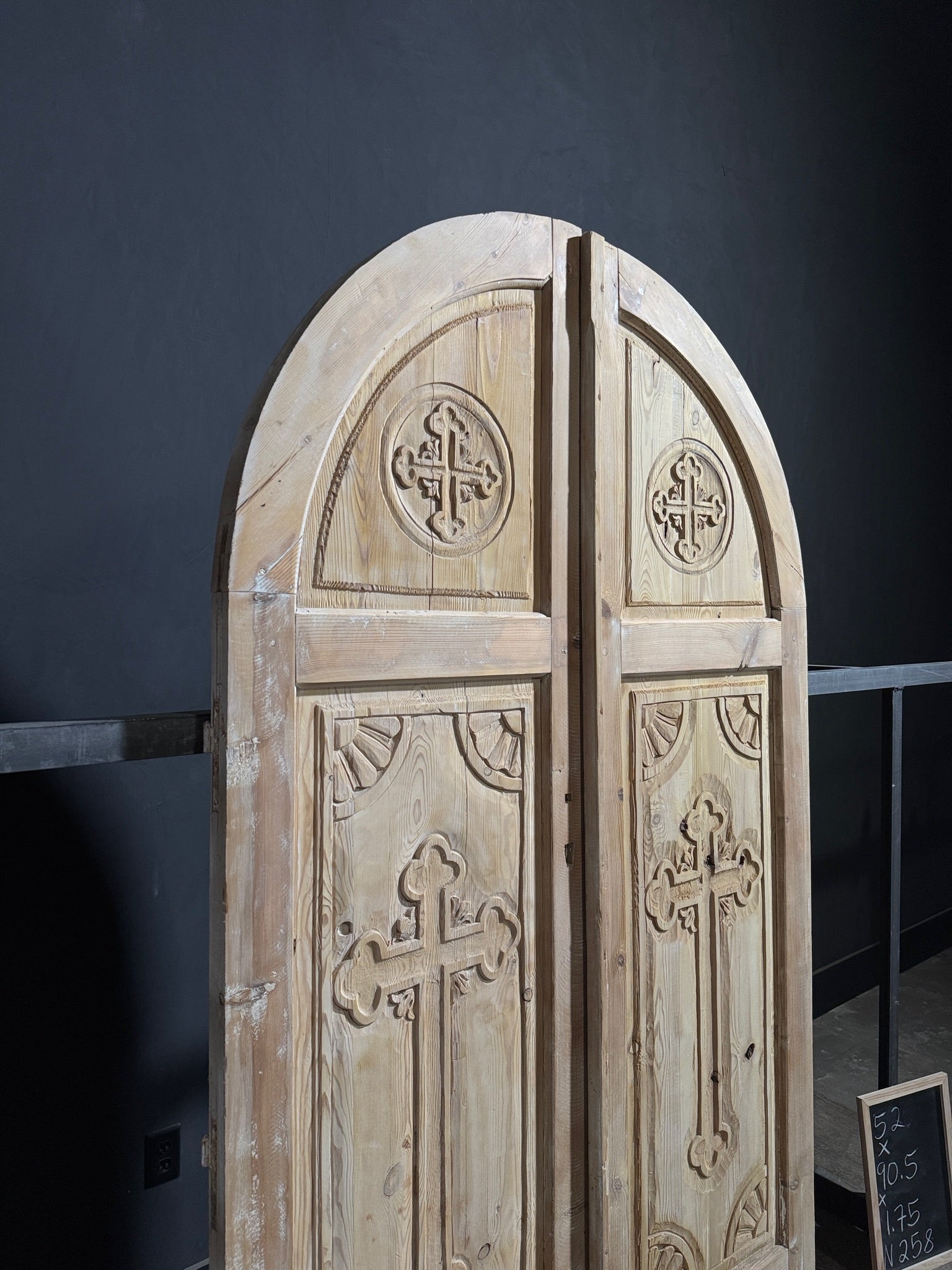 Antique Carved 2 Panel Arched Double Doors - 52x90.5 - N258