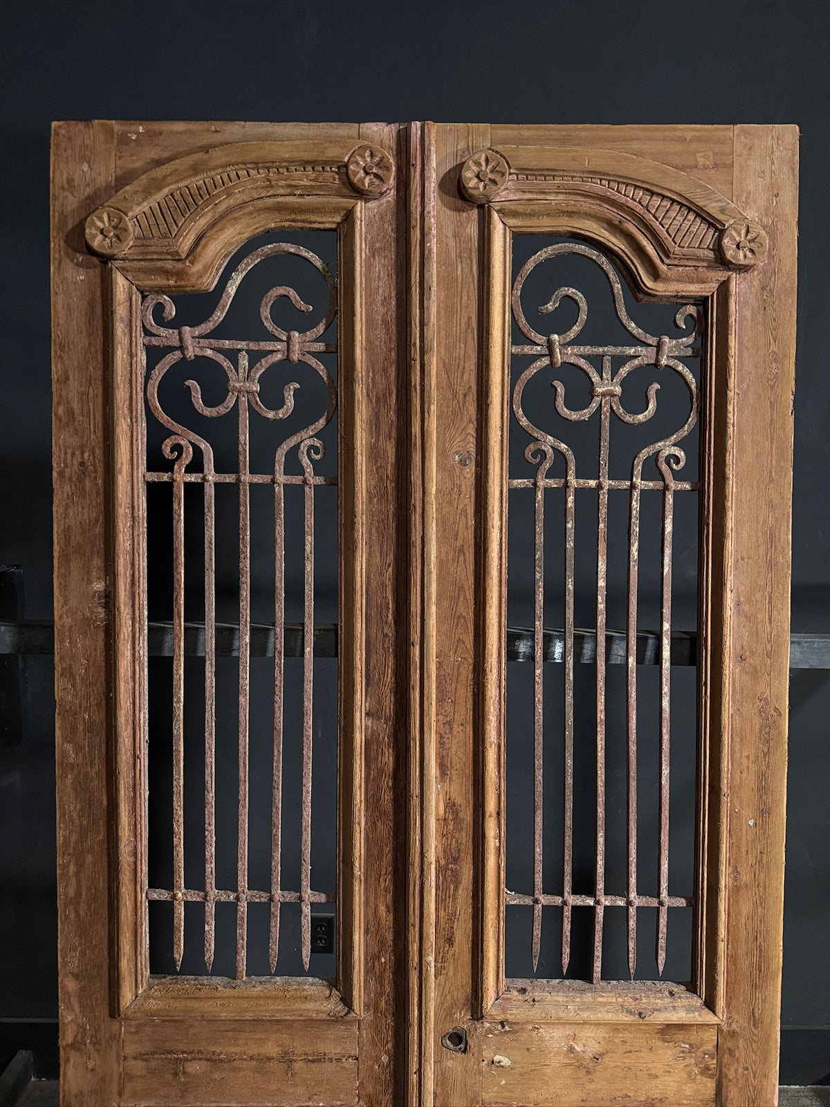 Antique Carved Iron French Doors - 47.25x92.5 - N664