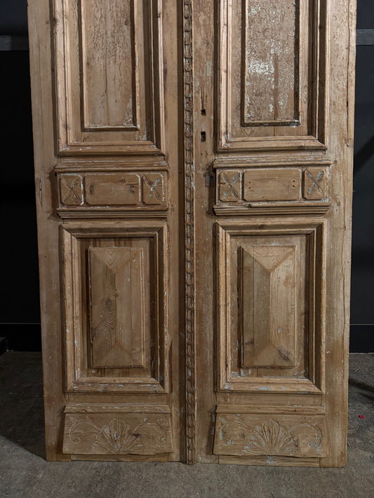 Antique Architectural Carved Raised Panel Double Doors - 42.75x96 - N742