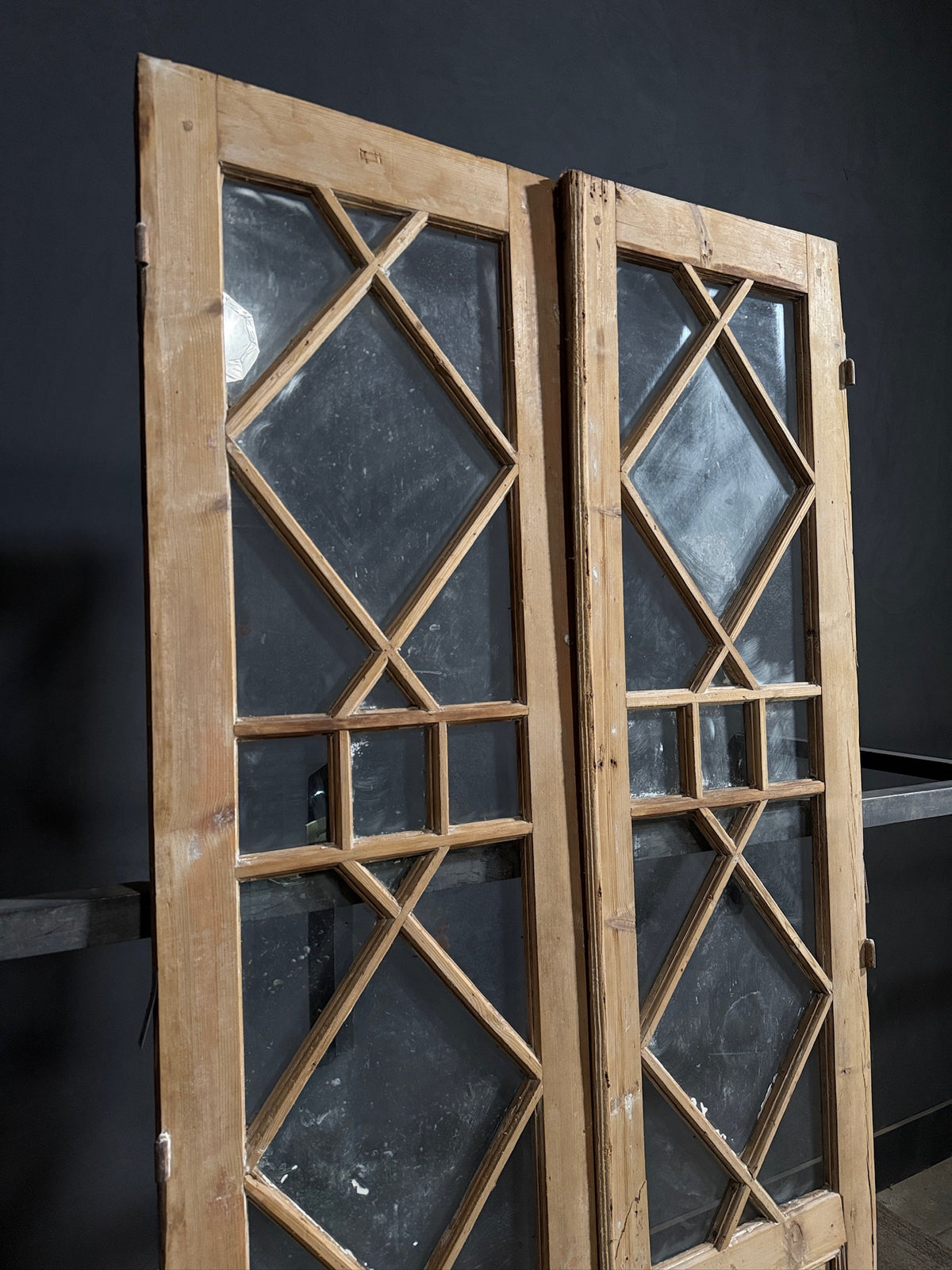 Antique Diamond Lattice Glass French Doors - 44.5x97 - N747