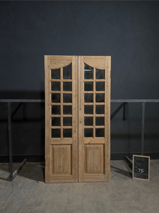Antique Raised Panel Glass French Doors - 47x90 - N763