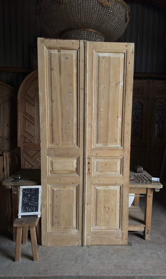 3 Panel Antique Solid French Doors - 42.5x96.5 - L369