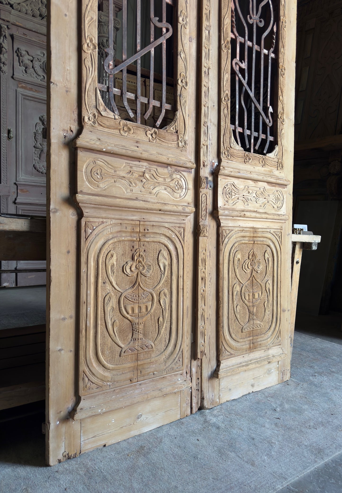 Antique Carved Iron French Doors - 50.75x104 - L611