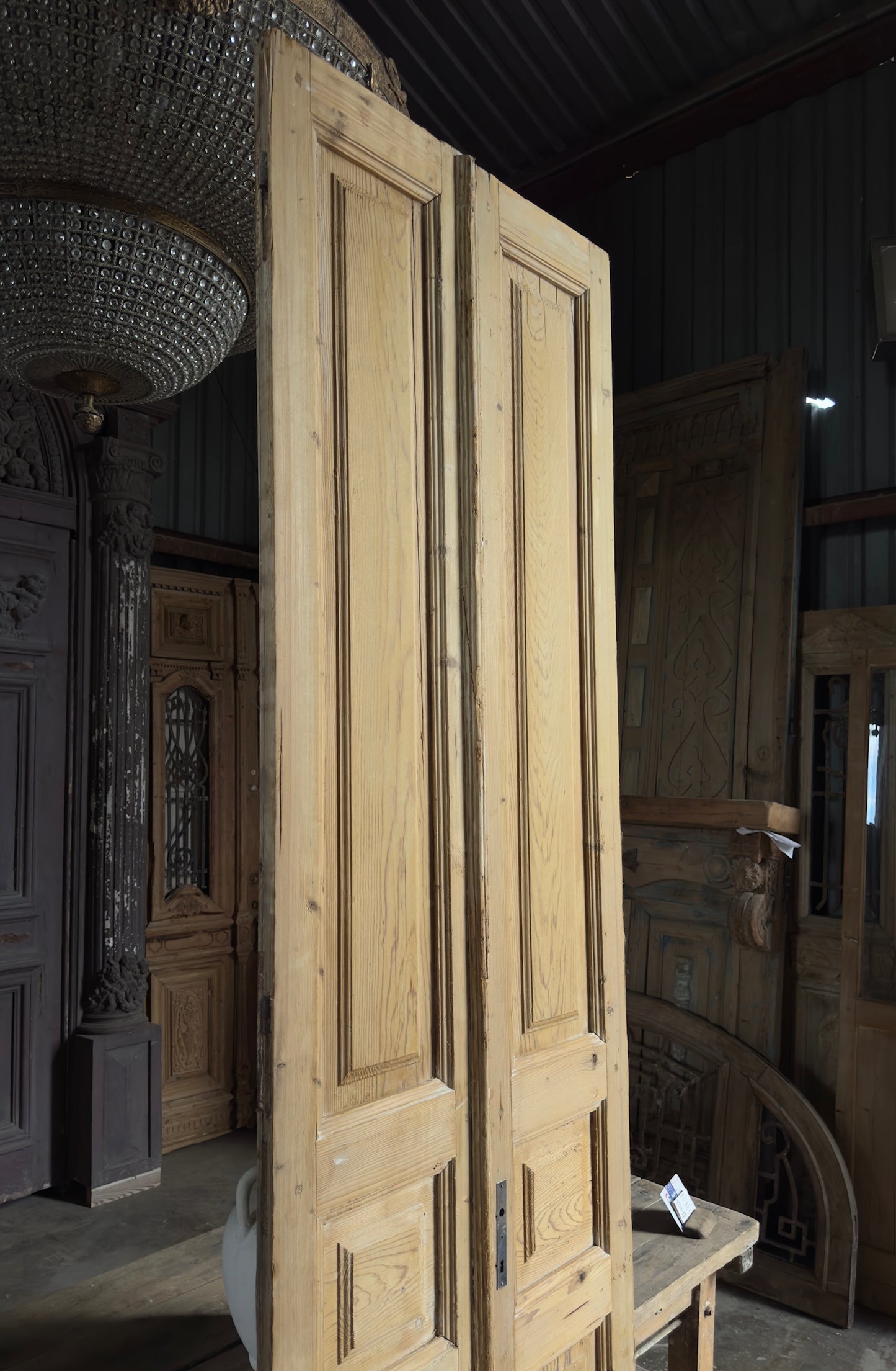 3 Panel Antique Solid French Doors - 30.5x108.5 K380