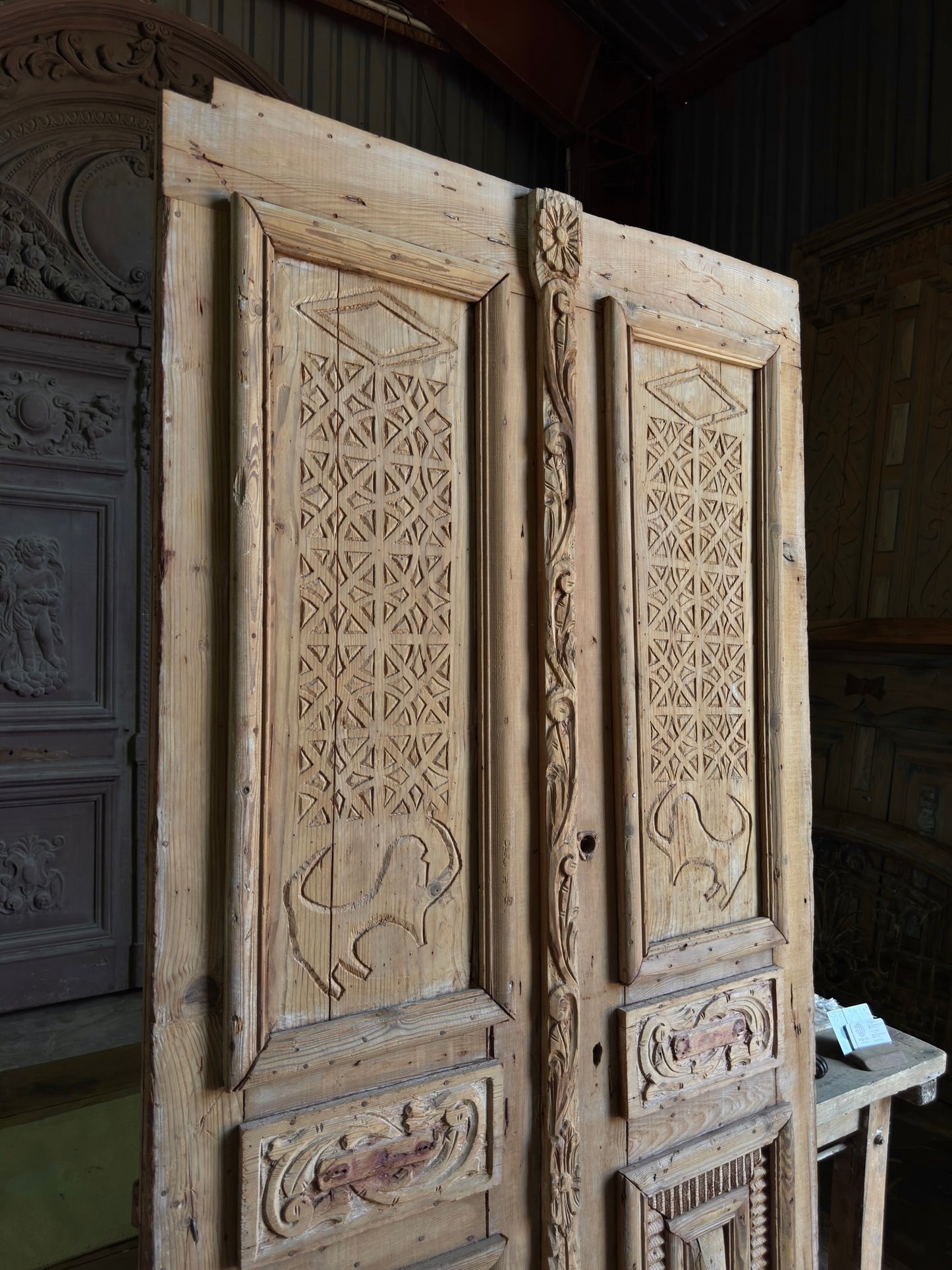 Hand Carved Solid Antique French Doors - 43.5x87.75 J109