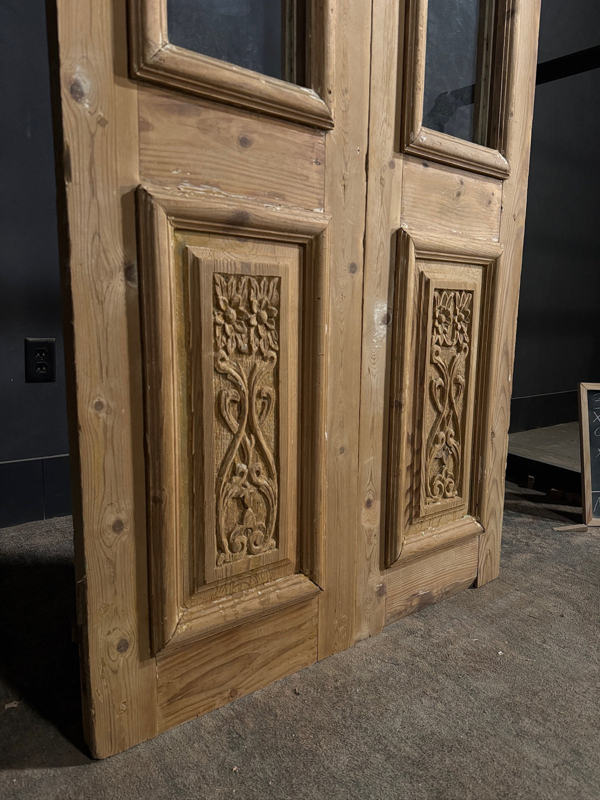 Antique Carved 3 Lite French Doors - 39.25x92.5 - N687